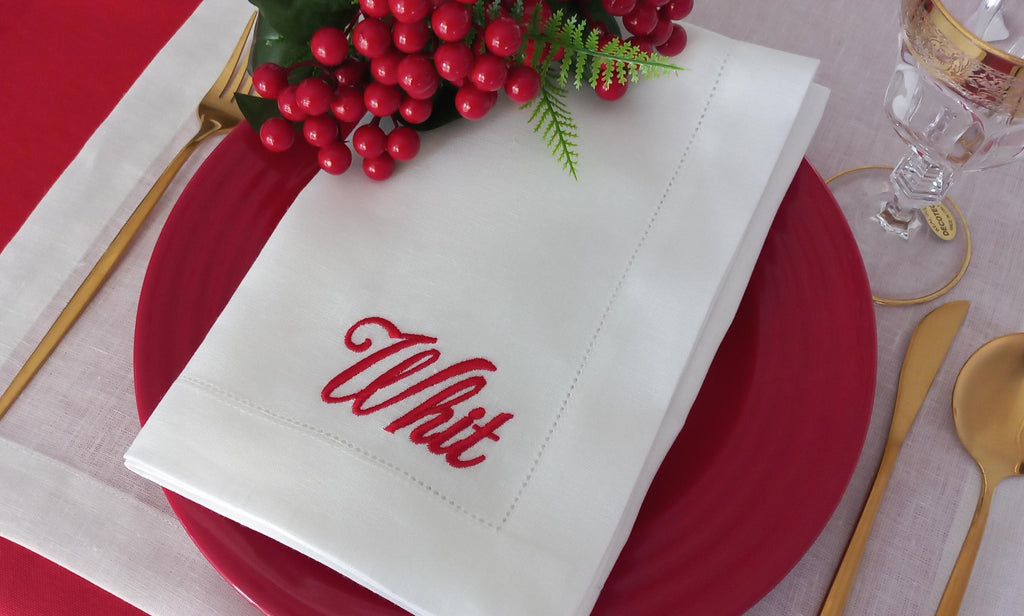 Family Name Embroidered Linen Napkin, Thanksgiving dinner napkin with embroidered family name, Wedding Linen Napkin, Linen Custom Napkin