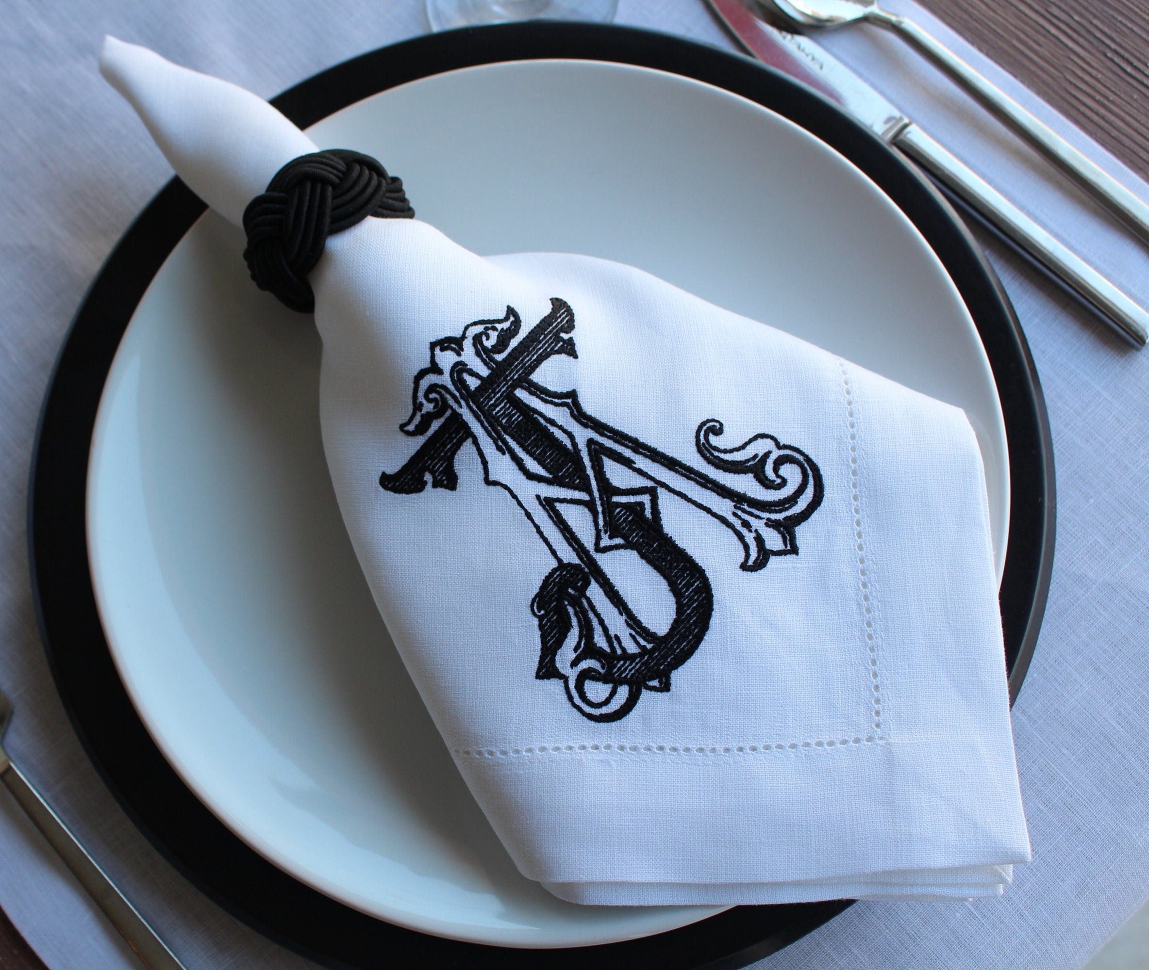 Interlocked Monogrammed Linen Napkin, Double Lettered Linen Wedding Napkin, Custom Linen Napkin, 6 to 24 inches Hemstitched Linen Napkin