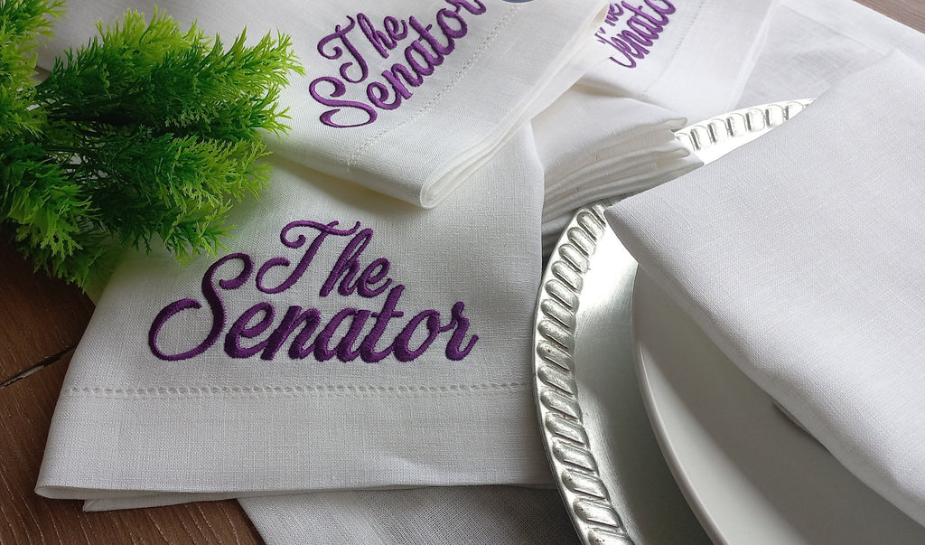 Name Embroidered Linen Napkin, Family Embroidered Linen Dinner Napkin, Customized Linen Napkin, Personalized Dinner Napkin, Wedding Gift