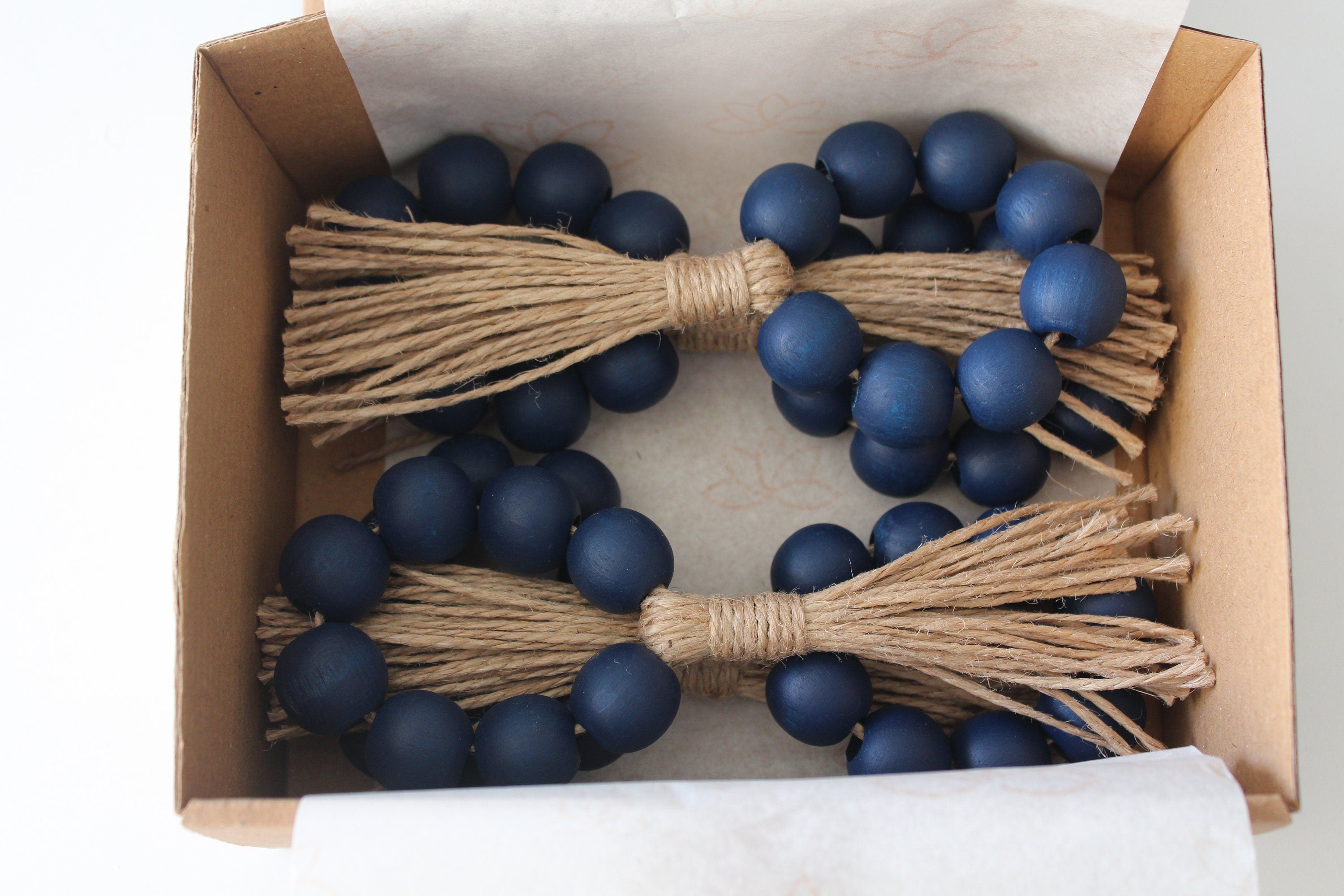 Navy Wooden Bead Napkin Ring, Dark Blue Wooden Napkin Ring, Jute Fringed Wooden Bead Napkin Ring, Boho Wooden Napkin Ring, Kitchen Decor