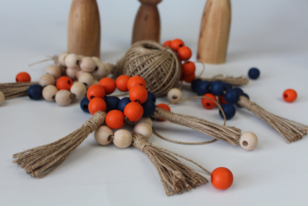 Navy Wooden Bead Napkin Ring, Dark Blue Wooden Napkin Ring, Jute Fringed Wooden Bead Napkin Ring, Boho Wooden Napkin Ring, Kitchen Decor