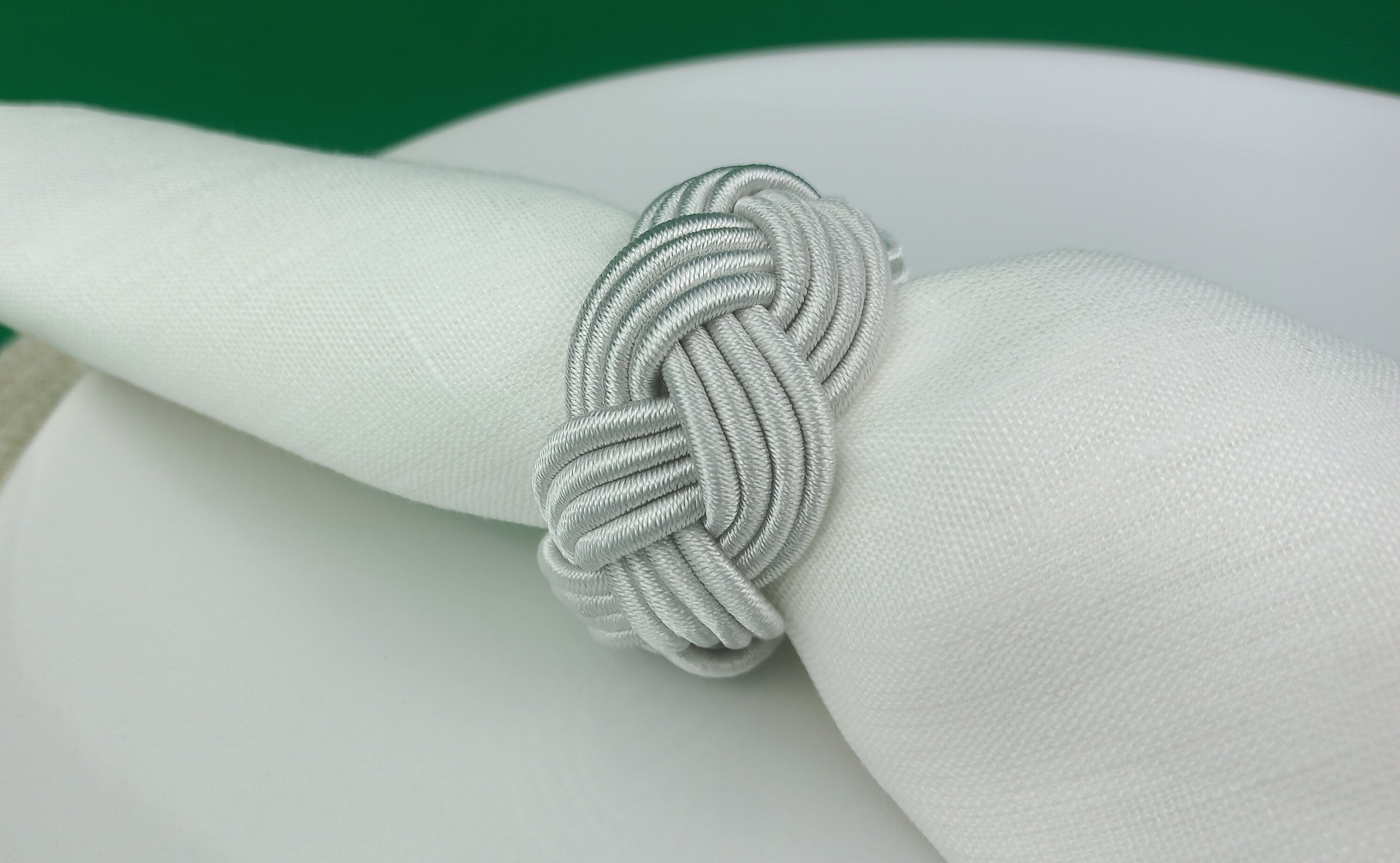 Silver Rayon Napkin Holder, Sailor Napkin Ring, Turks Head Napkin Holder, Table Decor, Thanks Giving Day Dinner Decor, Wedding Table Decor
