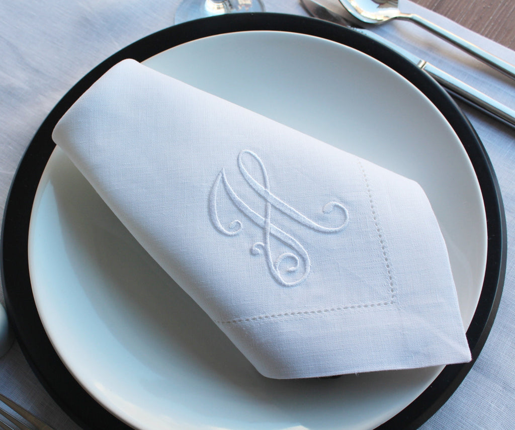 Monogrammed Wedding Napkin, Custom Linen Napkin, Personalized Linen Napkin, Hemstitched Linen Napkin, Custom Napkin for Housewarming Gift