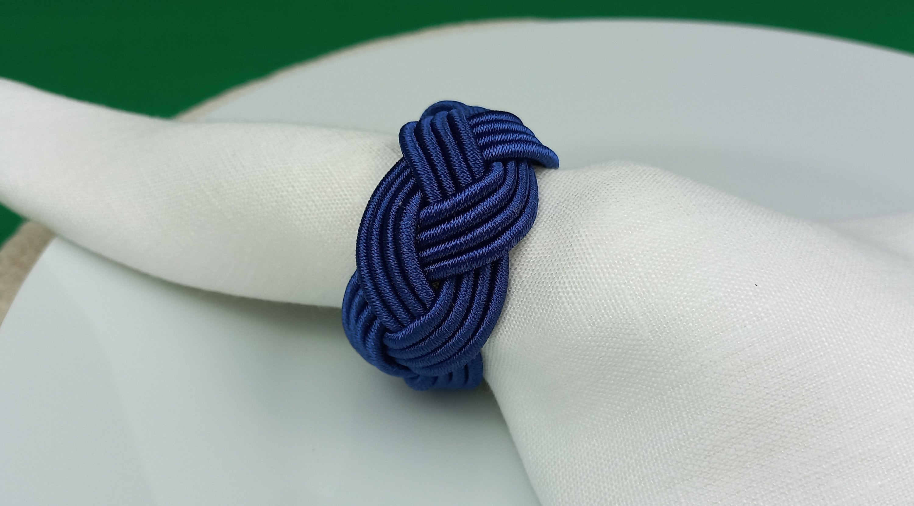 Navy Blue Rayon Napkin Ring, Sailor Napkin Ring, Turks Head Napkin Holder, Table Decor, Thanks Giving Day Dinner Decor, Wedding Table Decor
