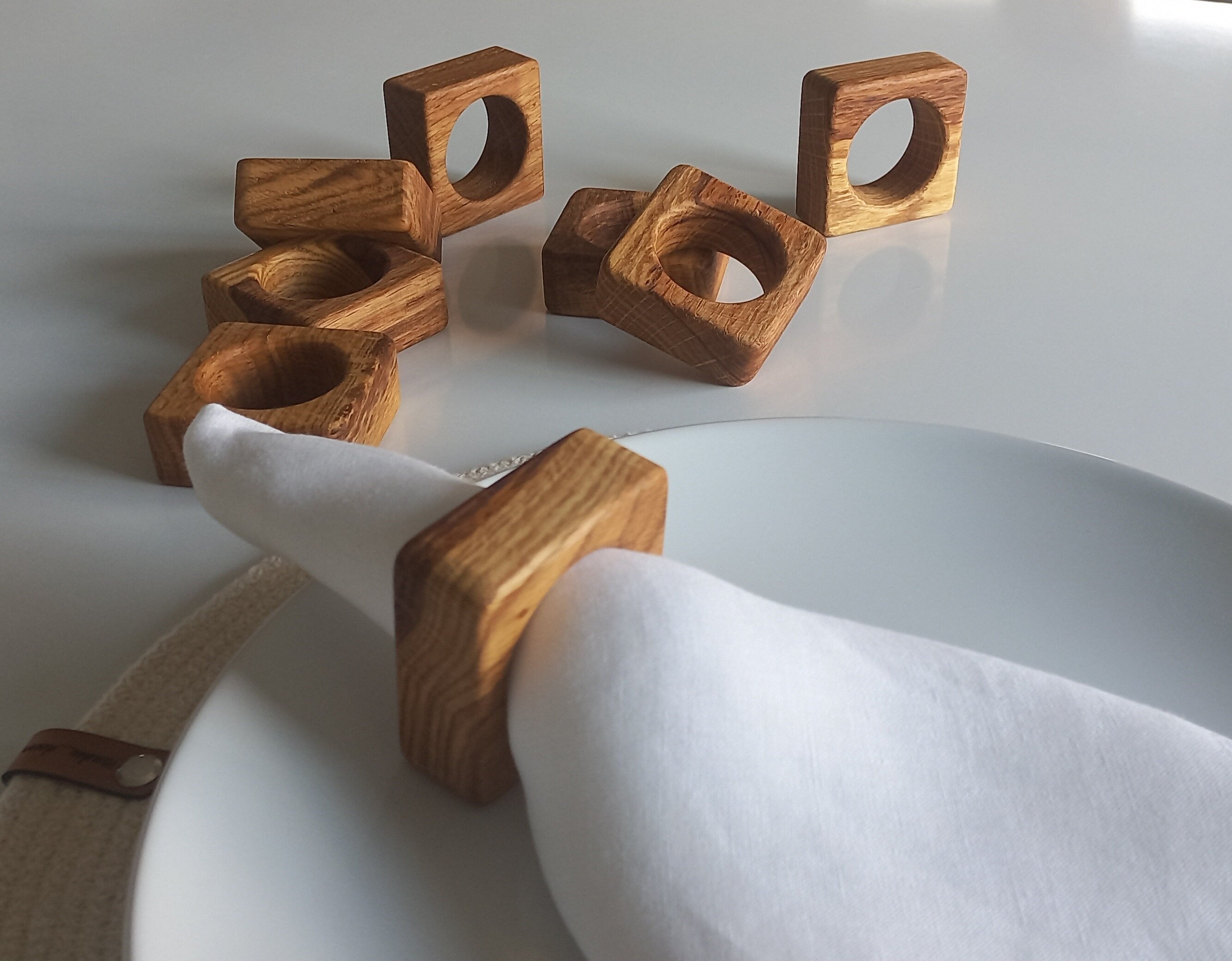 Oak Wooden Napkin Ring, Rustik Napkin Holder, Oak Square Napkin Ring, Boho Wooden Napkin Ring, Kitchen Decor, Christmas Decor, Wedding Decor