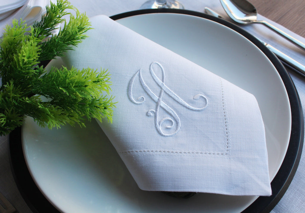 Monogrammed Wedding Napkin, Custom Linen Napkin, Personalized Linen Napkin, Hemstitched Linen Napkin, Custom Napkin for Housewarming Gift