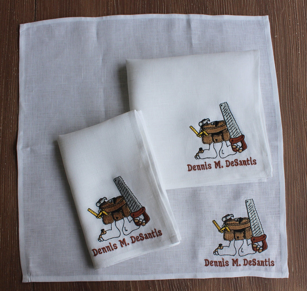 Personal Logo Embroidered Linen Handkies, Custom Hanky, Embroidered Luxury Linen Handkercief, Embroidered Linen Handkies for Bridal Shower