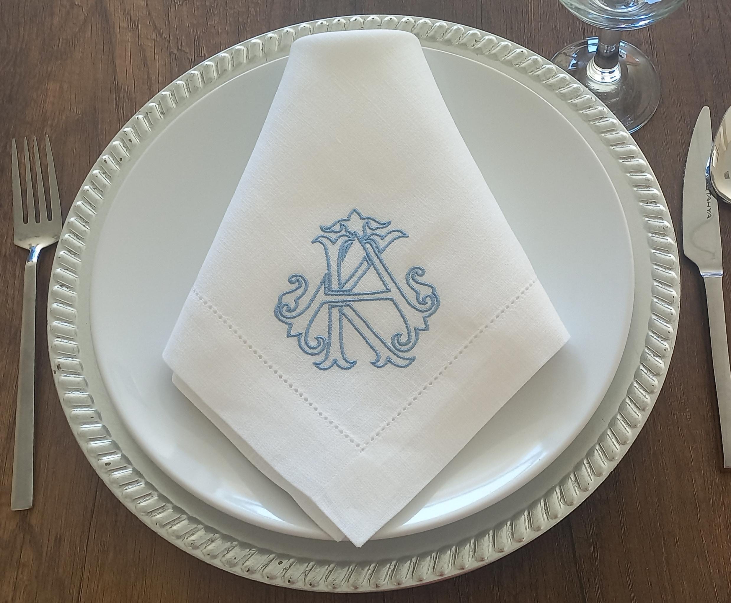 Interlocking Monogrammed Linen Napkin