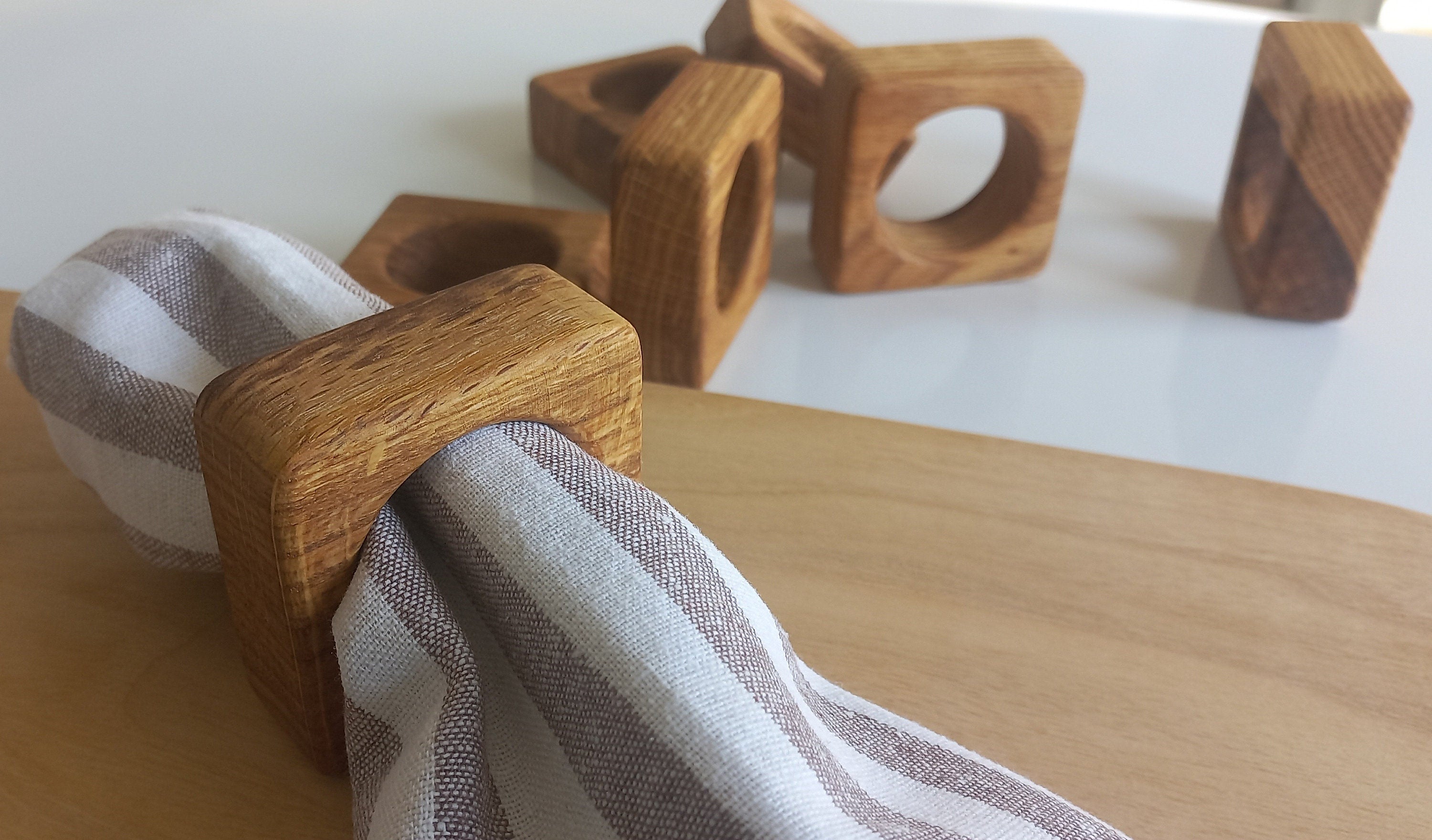 Oak Wooden Napkin Ring, Rustik Napkin Holder, Oak Square Napkin Ring, Boho Wooden Napkin Ring, Kitchen Decor, Christmas Decor, Wedding Decor