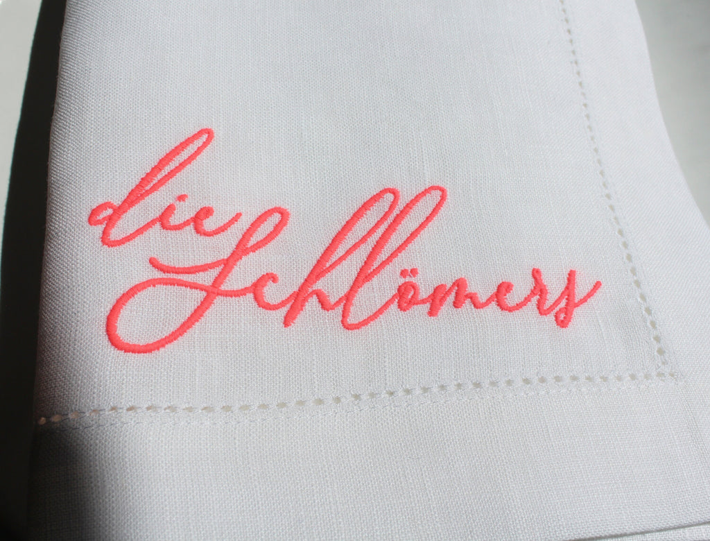 Neon Monogrammed Linen Napkin, Neon Embroidered Wedding Napkin, Luxury Neon Lettered Wedding Gift, Custom Neon Name Embroidered Linen Napkin