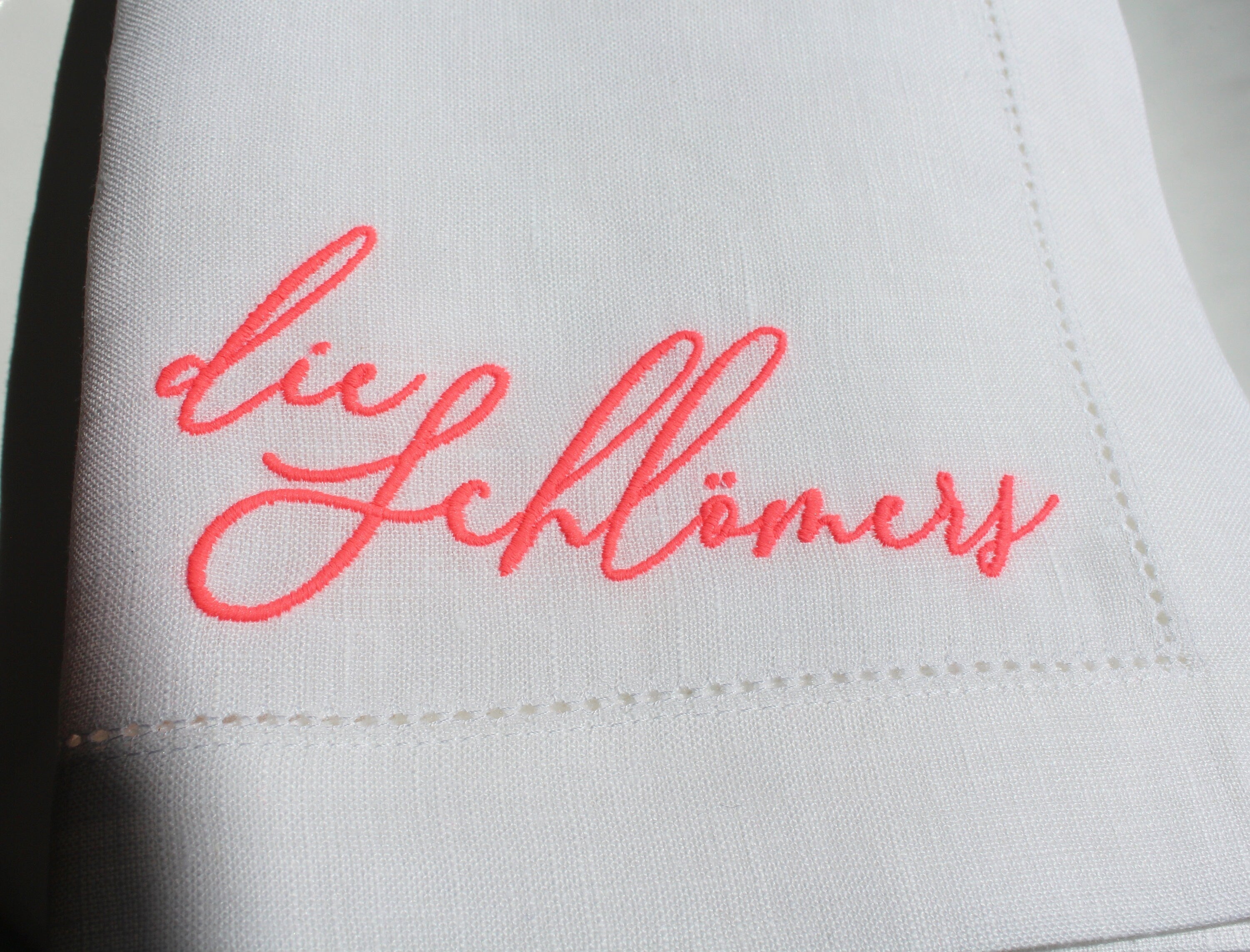 Neon Monogrammed Linen Napkin, Neon Embroidered Wedding Napkin, Luxury Neon Lettered Wedding Gift, Custom Neon Name Embroidered Linen Napkin