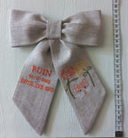 Embroidered Luxury Linen Hair Ribbon, Embroidered Linen Hair Ribbon for Weddign Gift, Custom Embroidered Hair Ribbon for Her