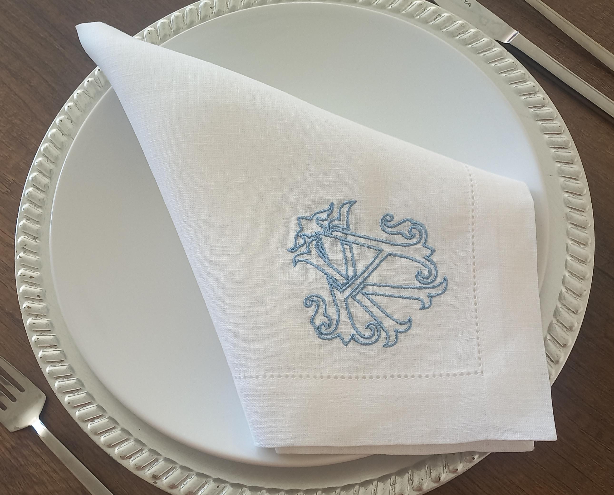 Interlocking Monogrammed Linen Napkin