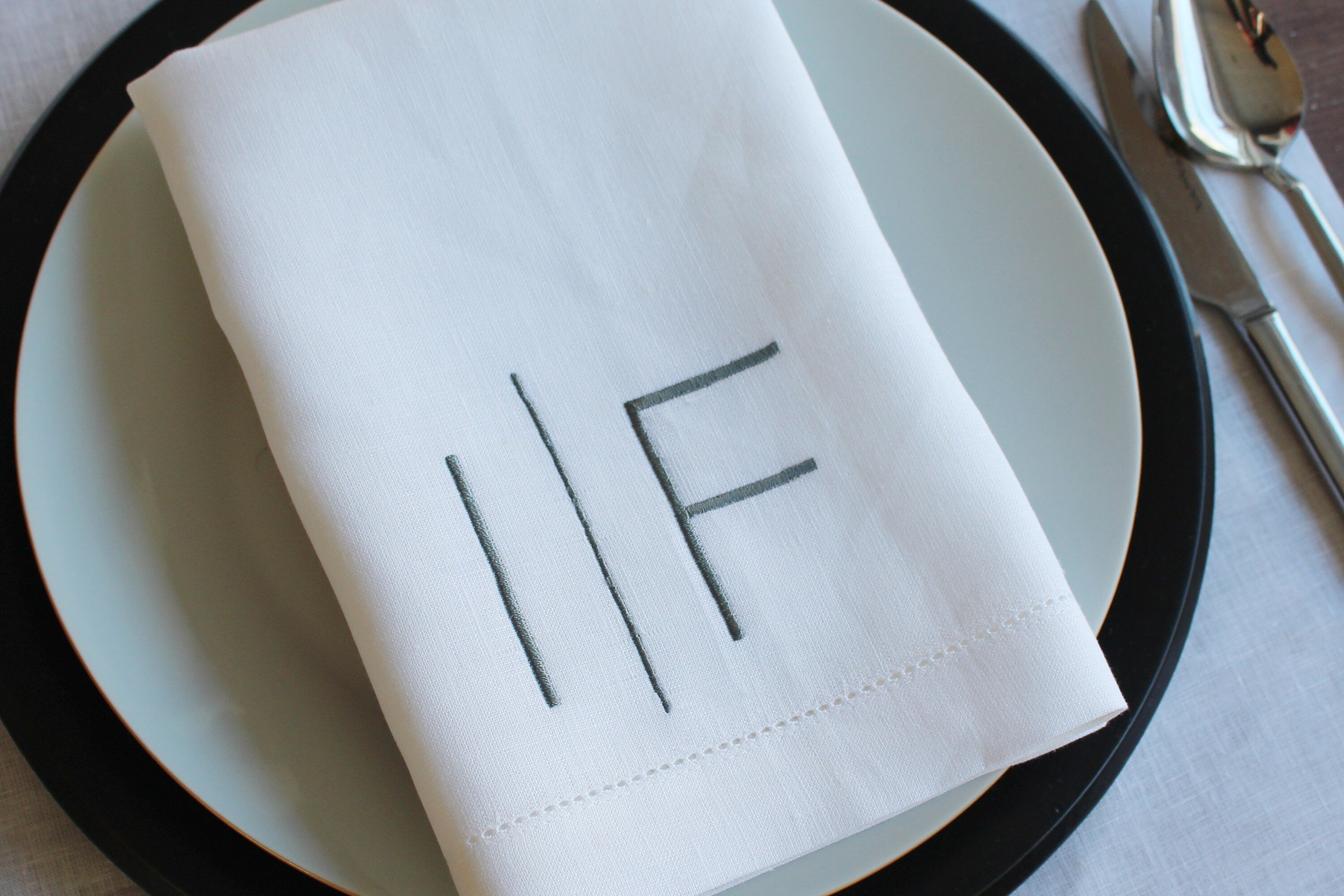 Thin Block Monogrammed Linen Napkin, Double Lettered Linen Wedding Napkin, Custom Linen Napkin, 6 to 24 inches Hemstitched Linen Napkin