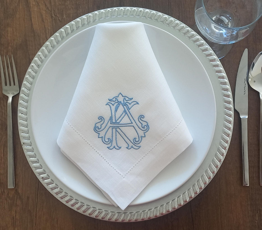 Interlocking Monogrammed Linen Napkin