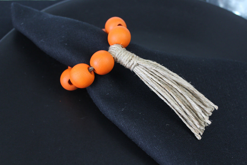Wooden Bead Napkin Ring, Jute Fringed Bead Napkin Holder, Boho Wooden Bead Napkin Ring, Kitchen Decor, Christmas Table Decor, Wedding Decor