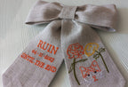 Embroidered Luxury Linen Hair Ribbon, Embroidered Linen Hair Ribbon for Weddign Gift, Custom Embroidered Hair Ribbon for Her