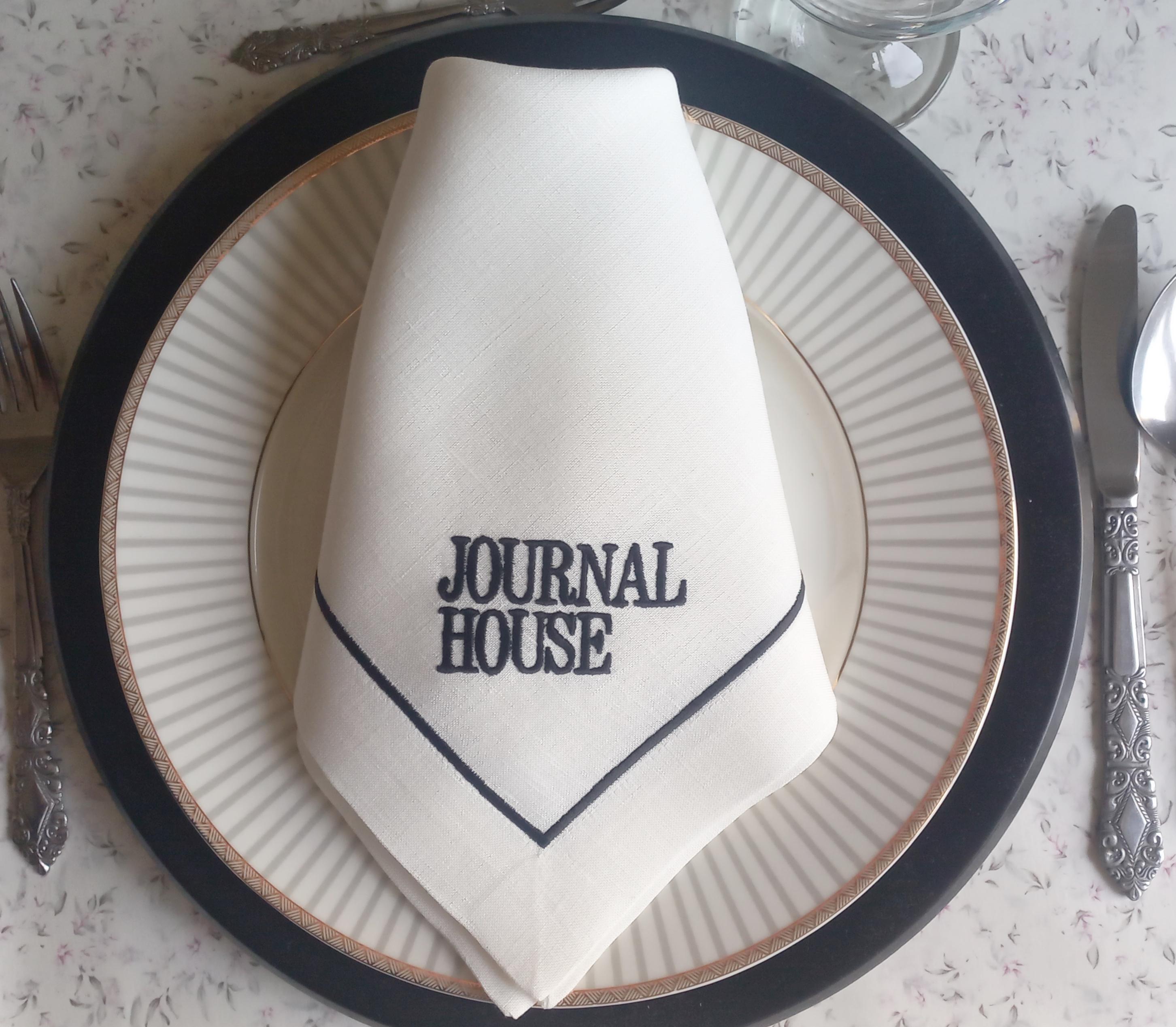 Company Logo Embroidered Luxury Linen Napkin, Custom Logo Embroidered Linen Napkin, Company Emblem Embroidered Napkin for Company Dinner