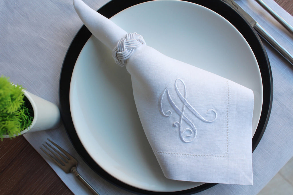 Monogrammed Wedding Napkin, Custom Linen Napkin, Personalized Linen Napkin, Hemstitched Linen Napkin, Custom Napkin for Housewarming Gift