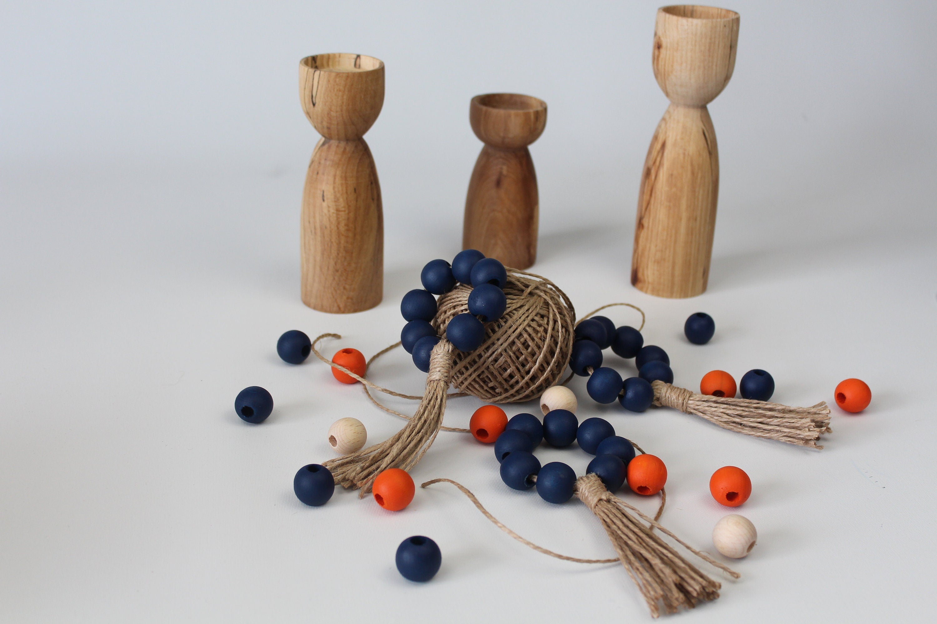 Navy Wooden Bead Napkin Ring, Dark Blue Wooden Napkin Ring, Jute Fringed Wooden Bead Napkin Ring, Boho Wooden Napkin Ring, Kitchen Decor