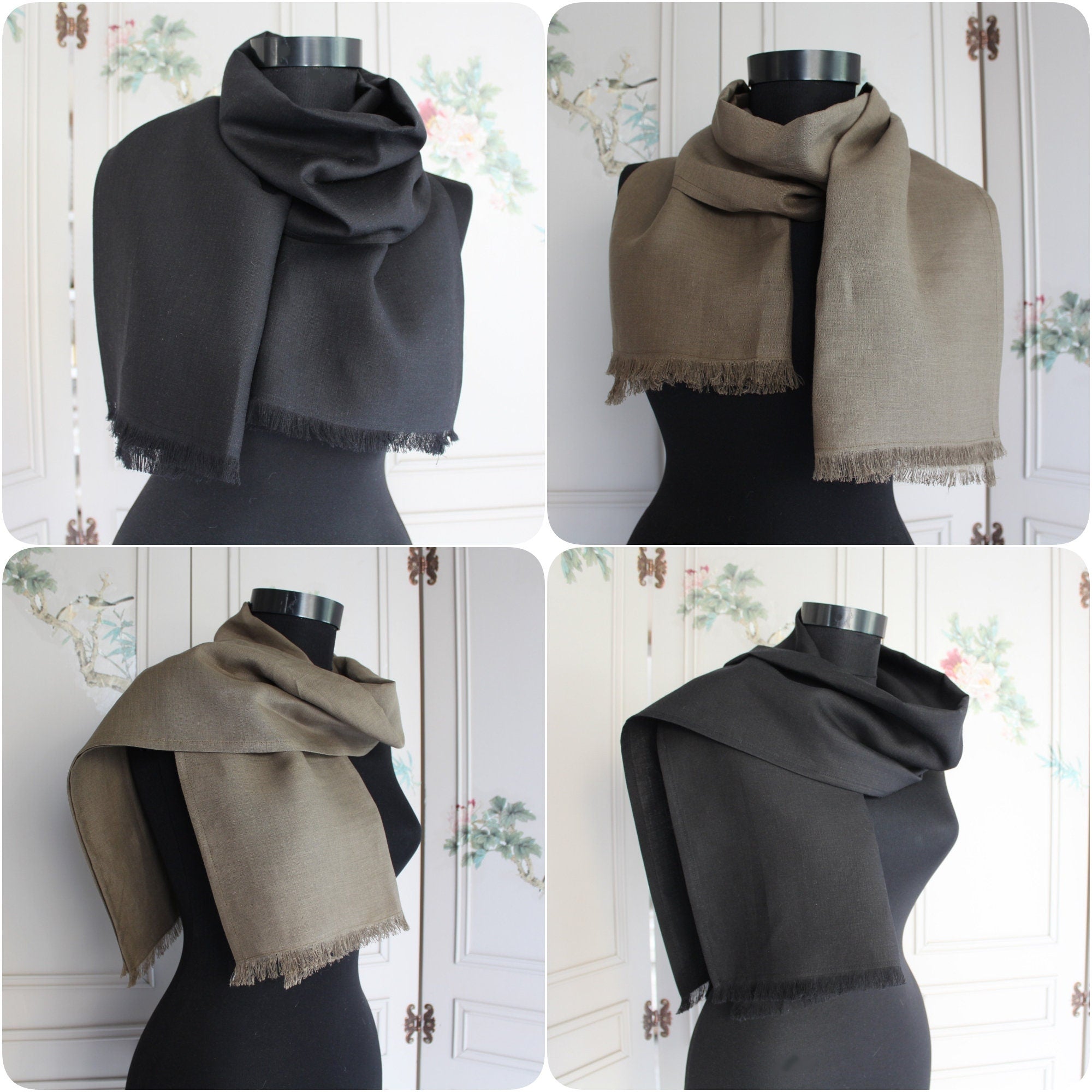 Embroidered Linen Scarf, Logo Embroidered Linen Scarf, Custom Luxury Linen Scarf,