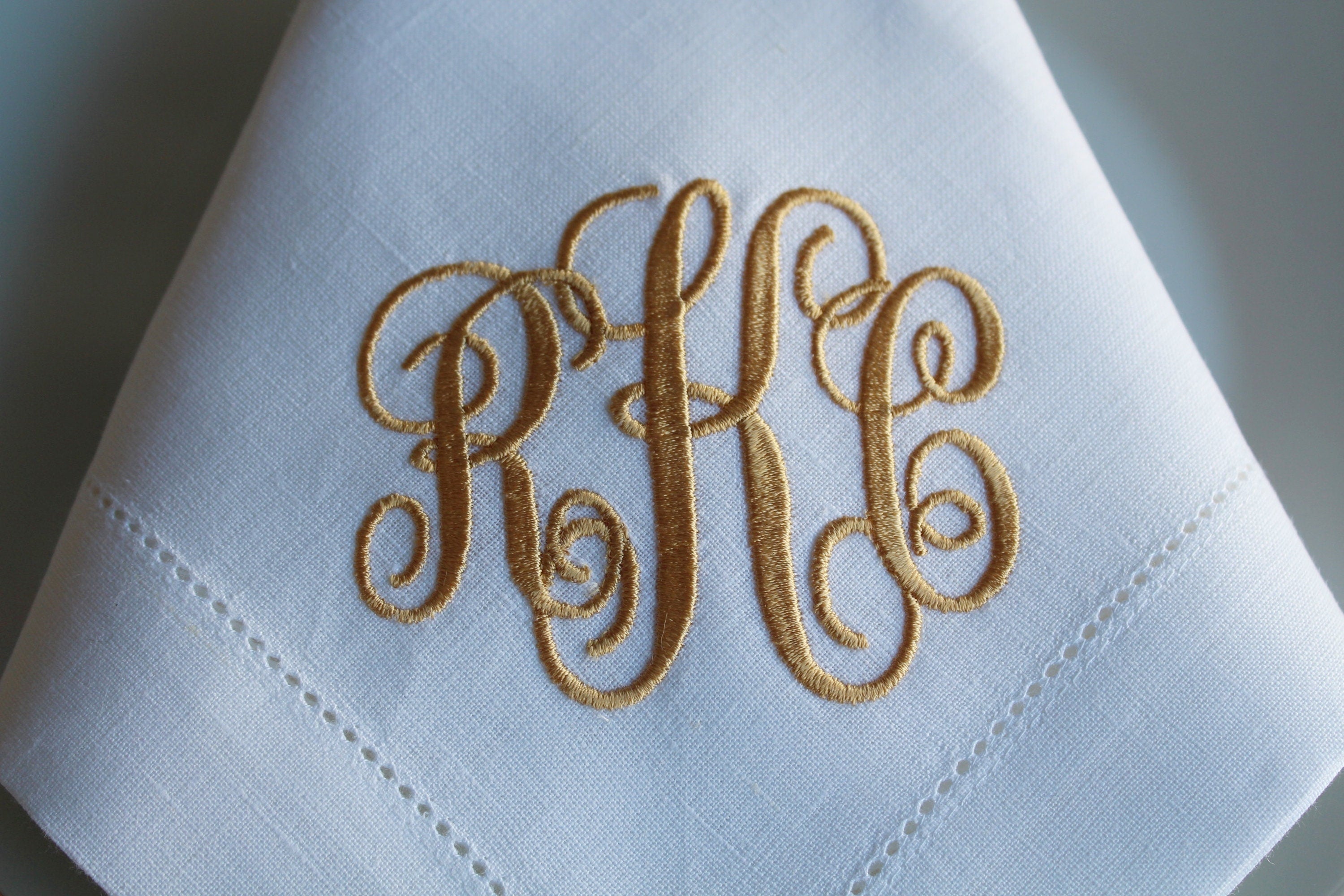 Three Letter Monogrammed Wedding Napkin, Custom Linen Napkin, Personalized Hemstitched Linen Napkin, Custom Napkin for Housewarming Gift