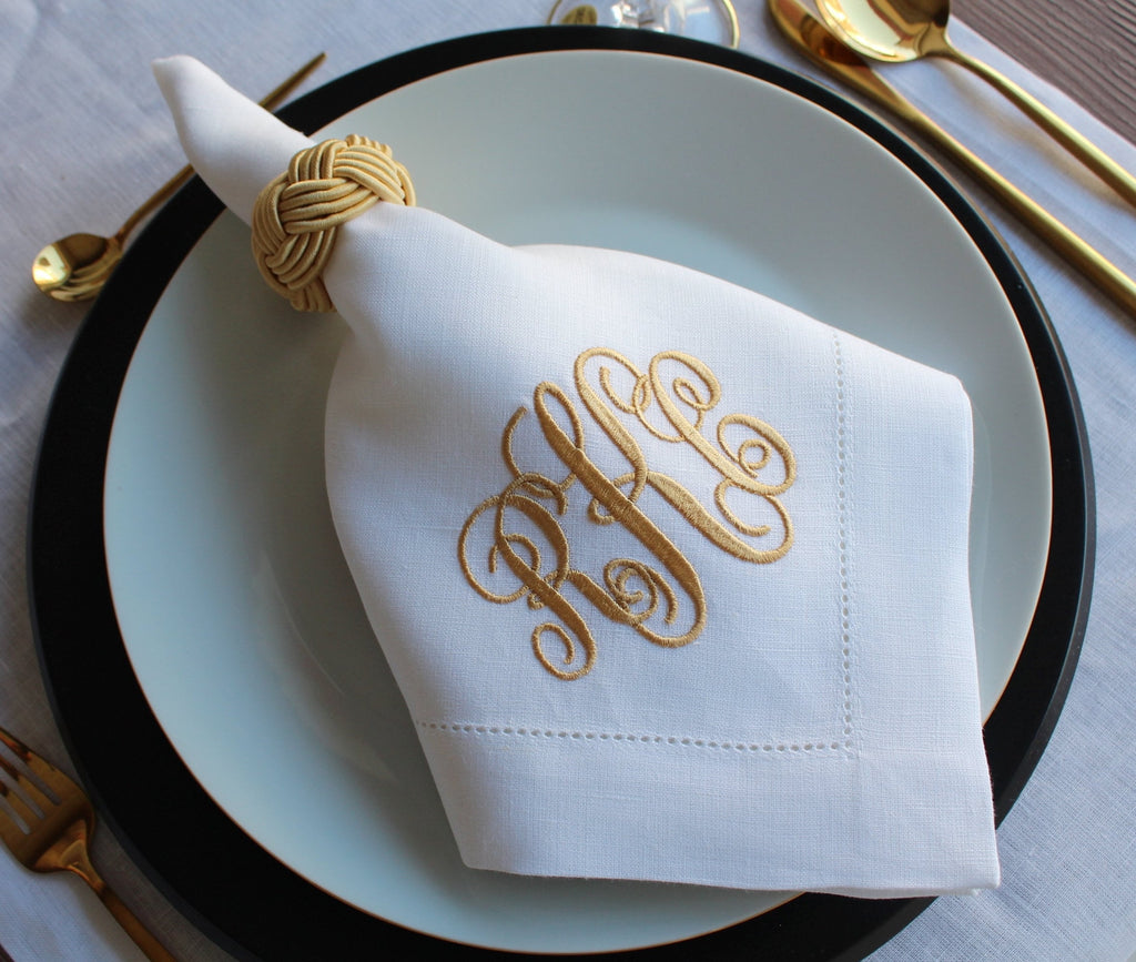 Three Letter Monogrammed Wedding Napkin, Custom Linen Napkin, Personalized Hemstitched Linen Napkin, Custom Napkin for Housewarming Gift