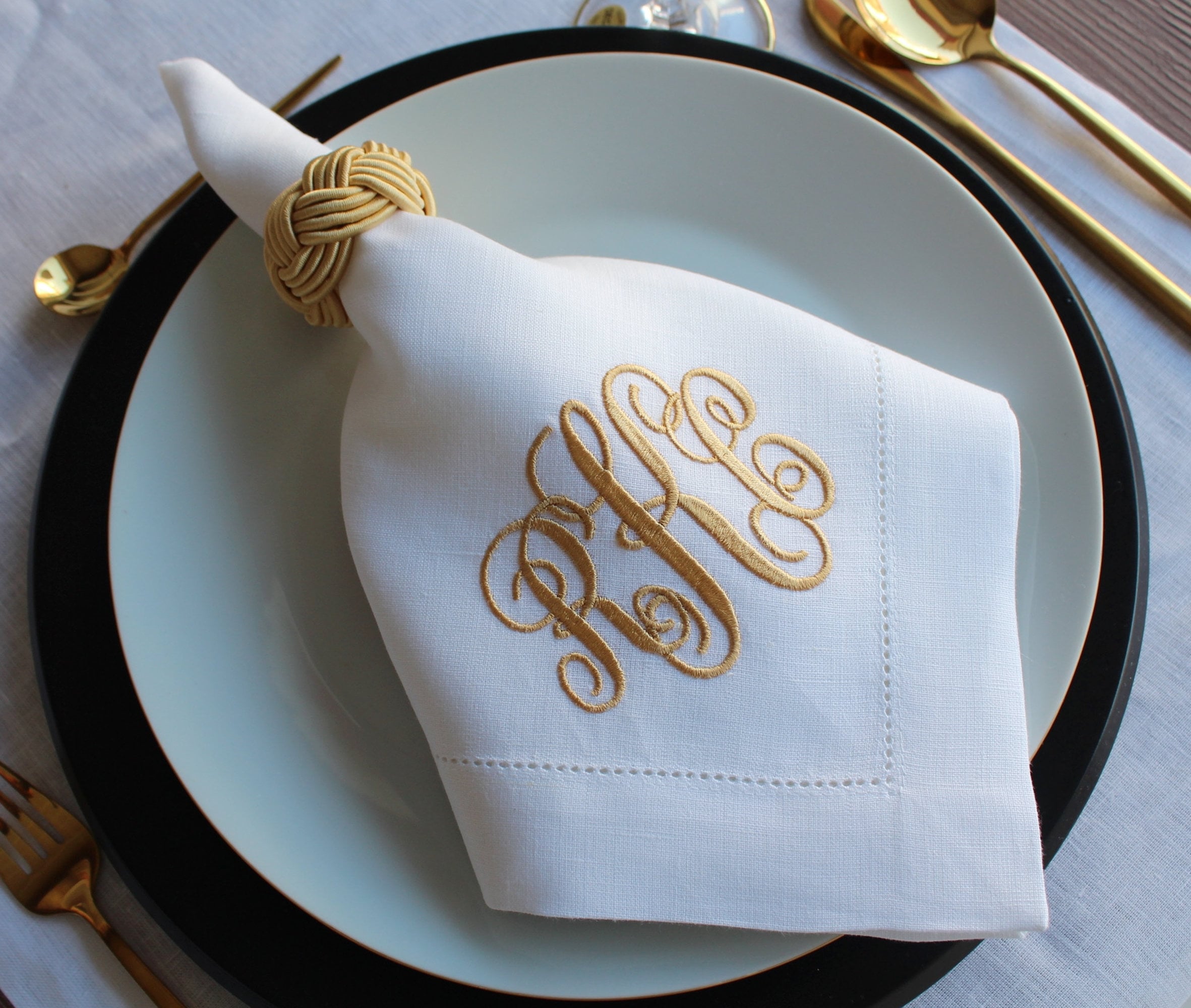 Three Letter Monogrammed Wedding Napkin, Custom Linen Napkin, Personalized Hemstitched Linen Napkin, Custom Napkin for Housewarming Gift