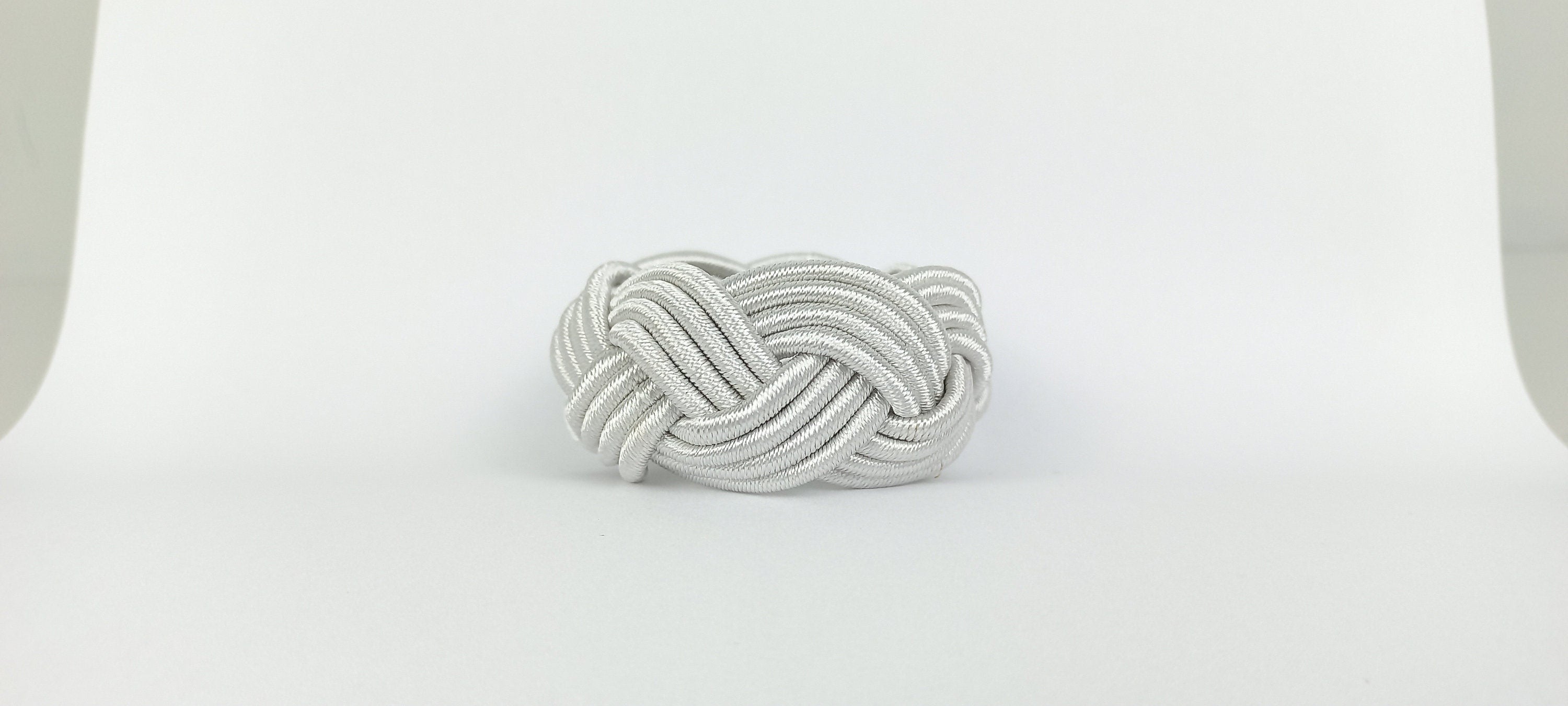 Silver Rayon Napkin Holder, Sailor Napkin Ring, Turks Head Napkin Holder, Table Decor, Thanks Giving Day Dinner Decor, Wedding Table Decor