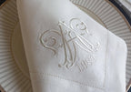 Double Lettered Linen Wedding Napkin, Interlocked Monogrammed Linen Napkin, Custom Linen Napkin, 6 to 24 inches Hemstitched Linen Napkin