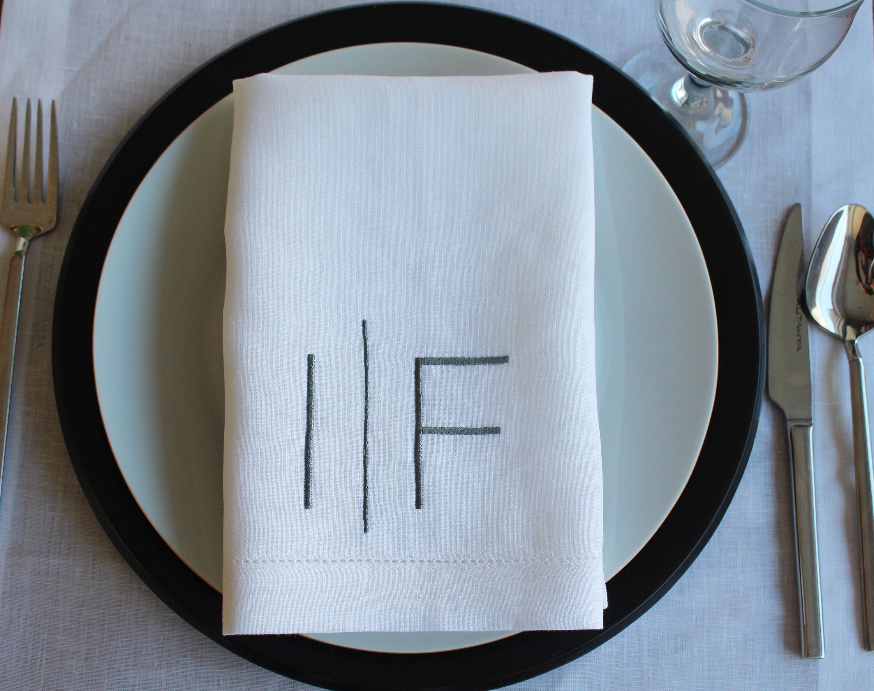 Thin Block Monogrammed Linen Napkin, Double Lettered Linen Wedding Napkin, Custom Linen Napkin, 6 to 24 inches Hemstitched Linen Napkin