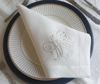 Linen Wedding Napkin Interlock Monogrammed, Double Letter Monogrammed Linen Napkin, Custom Logo Patterned Hemstitched Linen Napkin