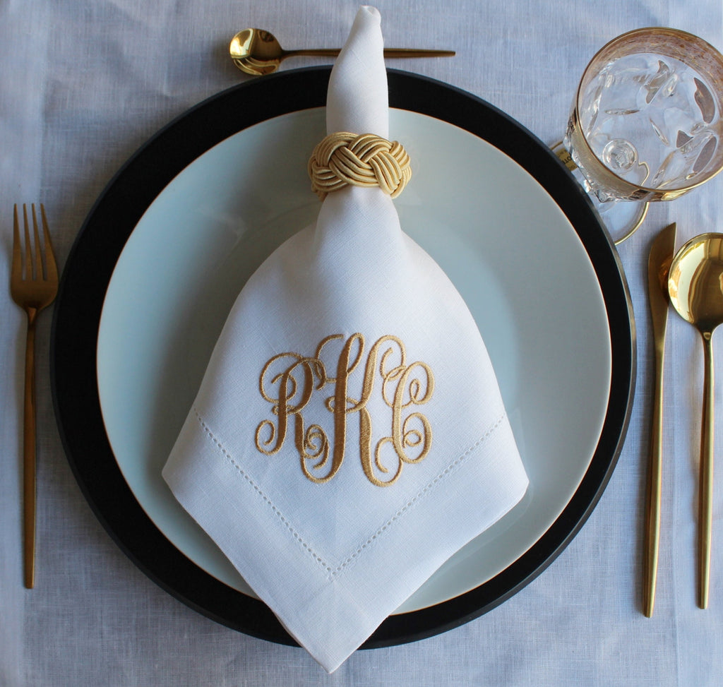 Three Letter Monogrammed Wedding Napkin, Custom Linen Napkin, Personalized Hemstitched Linen Napkin, Custom Napkin for Housewarming Gift