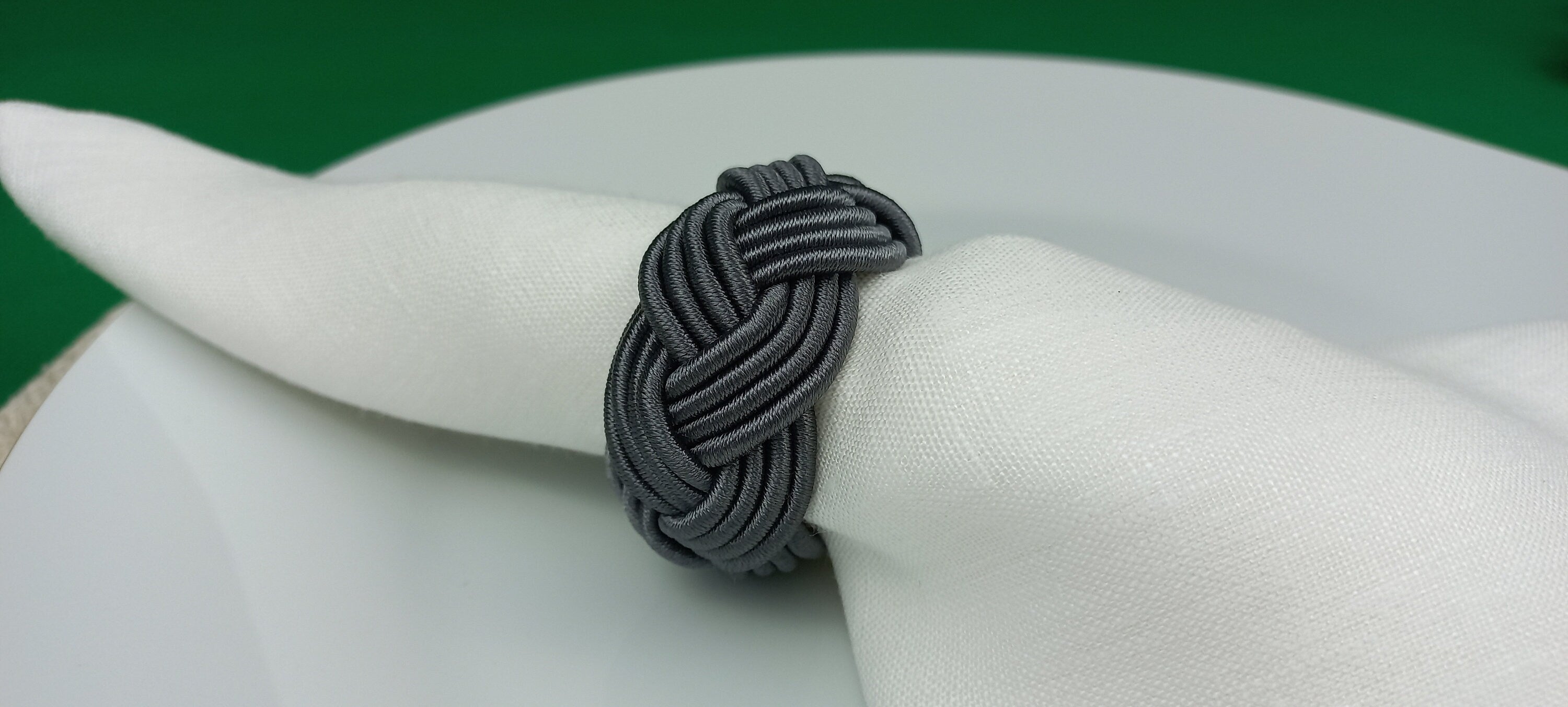 Anthracite Rayon Napkin Ring, Sailor Napkin Ring, Turks Head Napkin Holder, Table Decor, Thanksgiving Day Dinner Decor, Wedding Table Decor