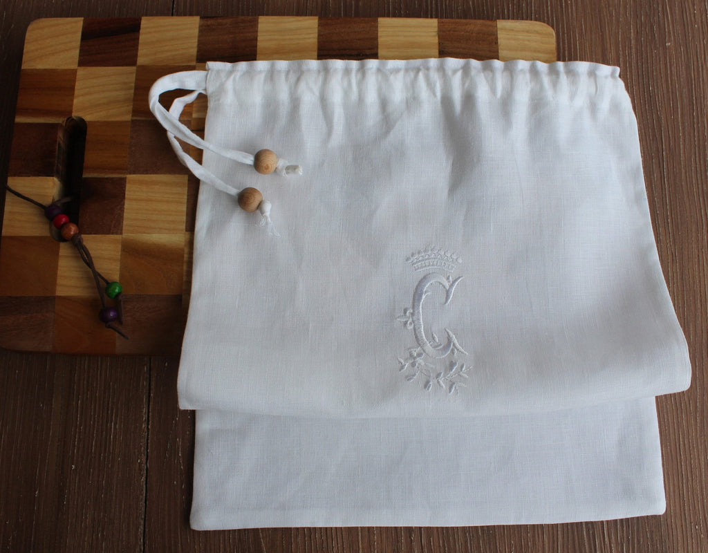 Embroidered Linen Pouch, Personal Logo Embroidered Linen Pouch, Custom Linen Pouch for Bread