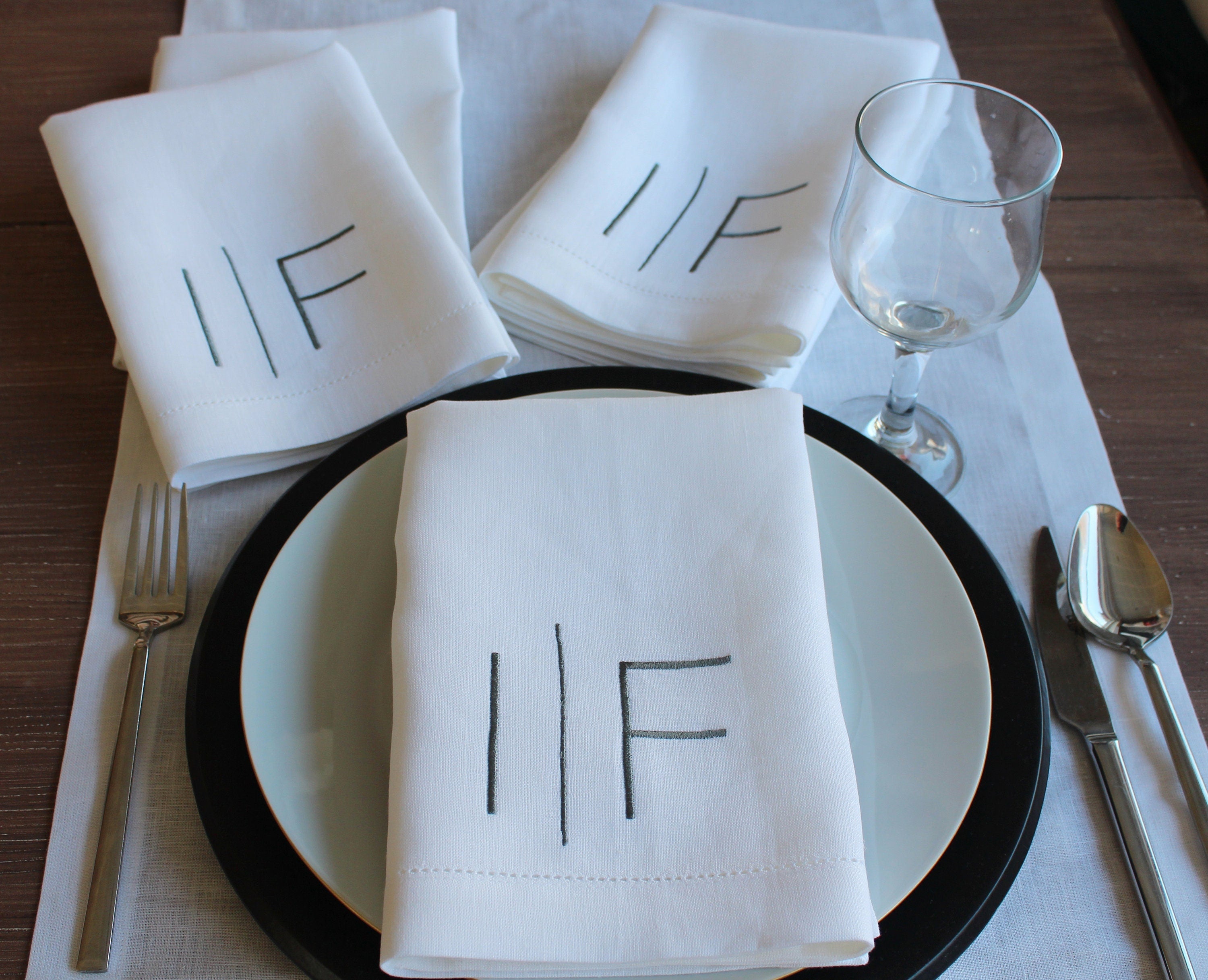 Thin Block Monogrammed Linen Napkin, Double Lettered Linen Wedding Napkin, Custom Linen Napkin, 6 to 24 inches Hemstitched Linen Napkin