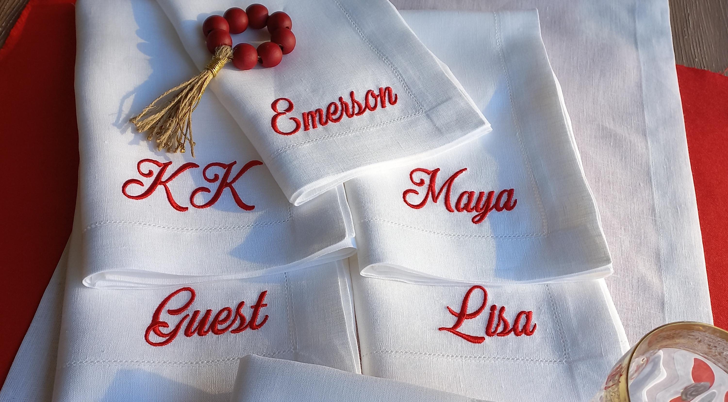 Family Name Embroidered Linen Napkin, Thanksgiving dinner napkin with embroidered family name, Wedding Linen Napkin, Linen Custom Napkin