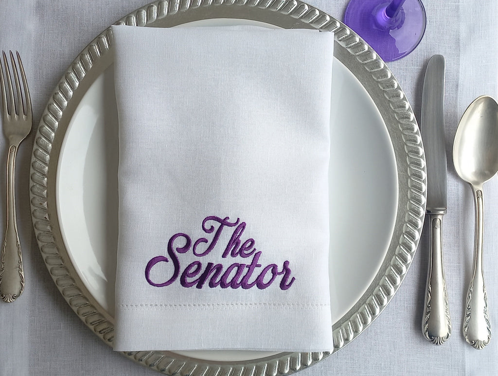 Name Embroidered Linen Napkin, Family Embroidered Linen Dinner Napkin, Customized Linen Napkin, Personalized Dinner Napkin, Wedding Gift