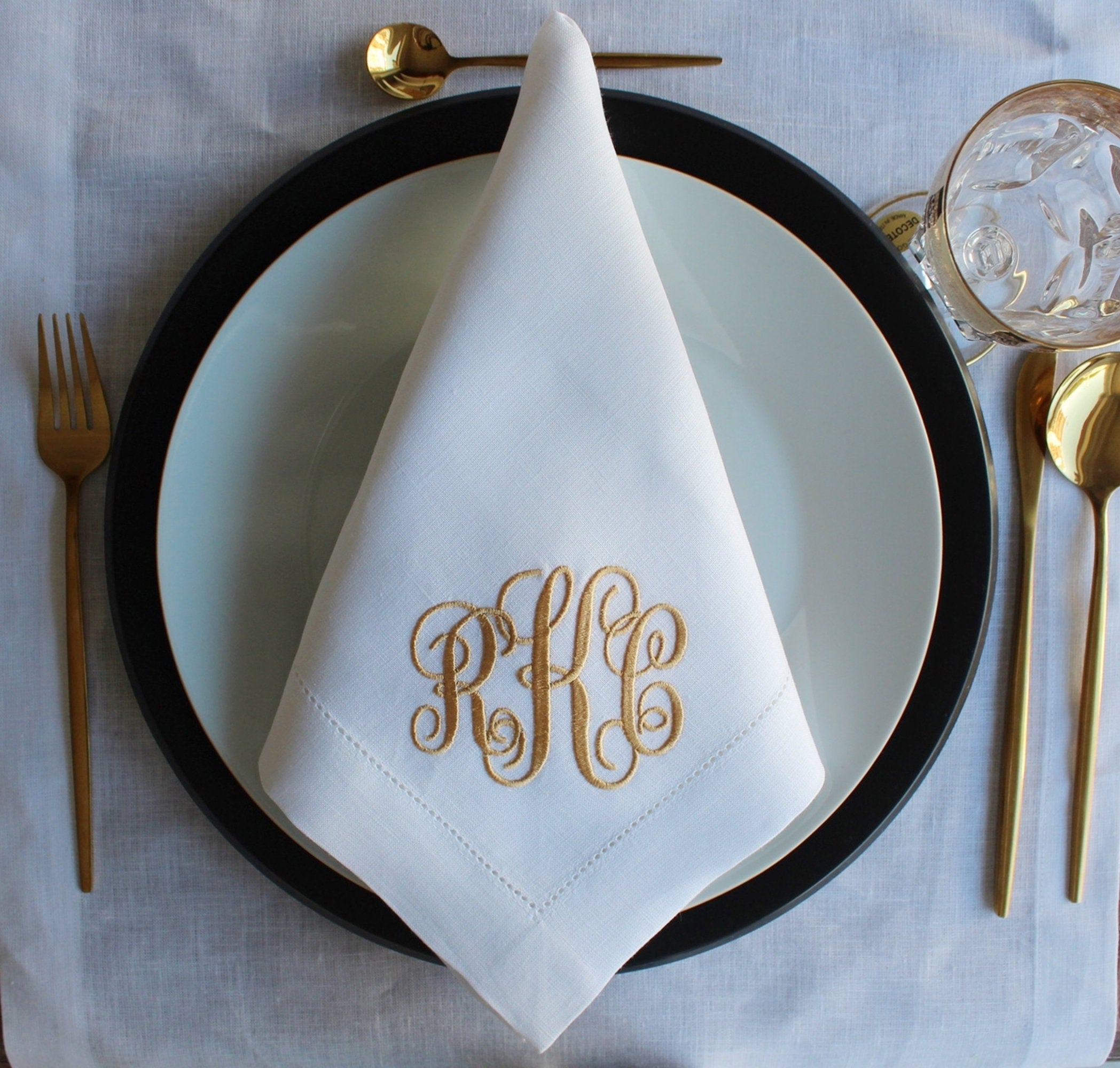 Three Letter Monogrammed Wedding Napkin, Custom Linen Napkin, Personalized Hemstitched Linen Napkin, Custom Napkin for Housewarming Gift