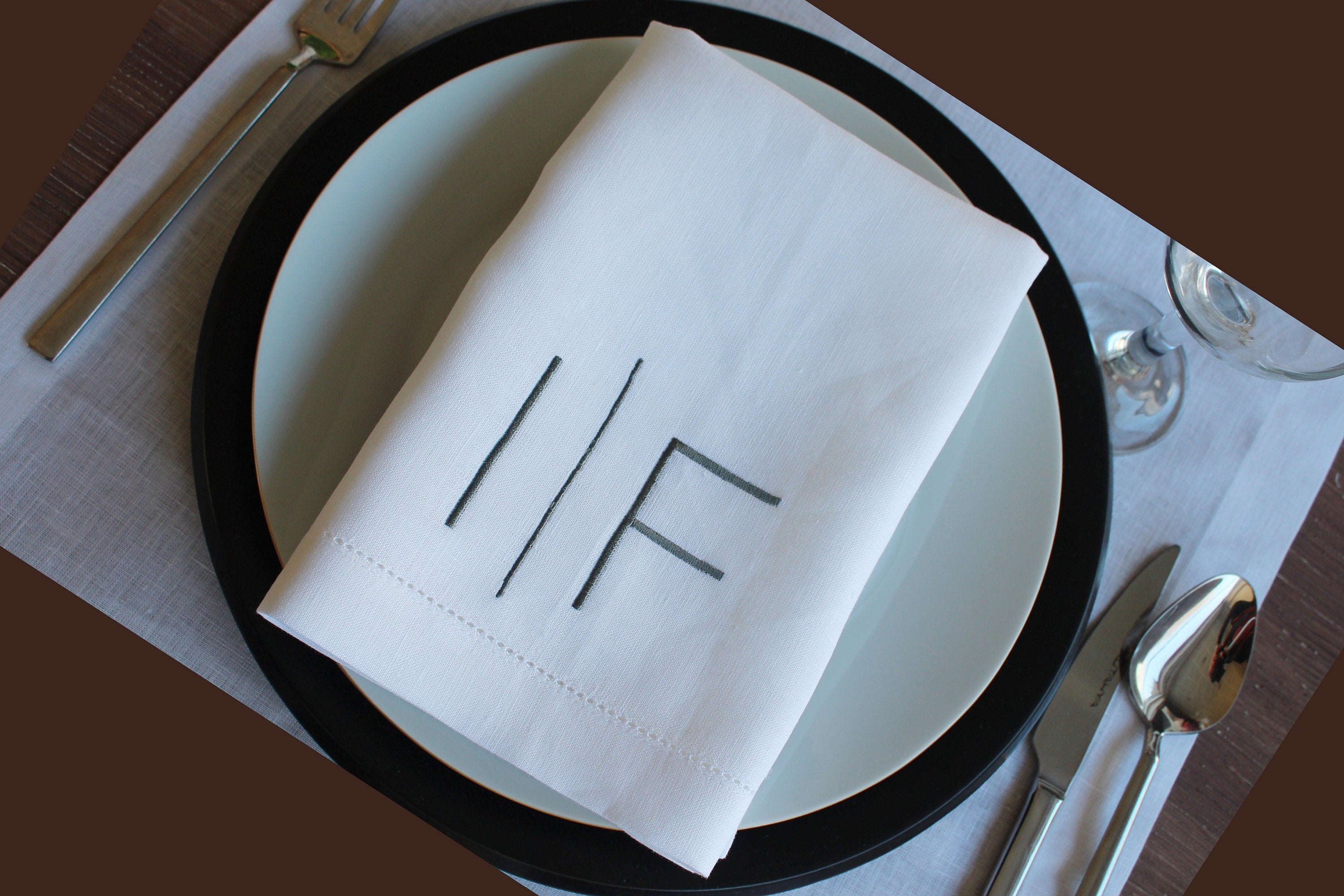 Thin Block Monogrammed Linen Napkin, Double Lettered Linen Wedding Napkin, Custom Linen Napkin, 6 to 24 inches Hemstitched Linen Napkin