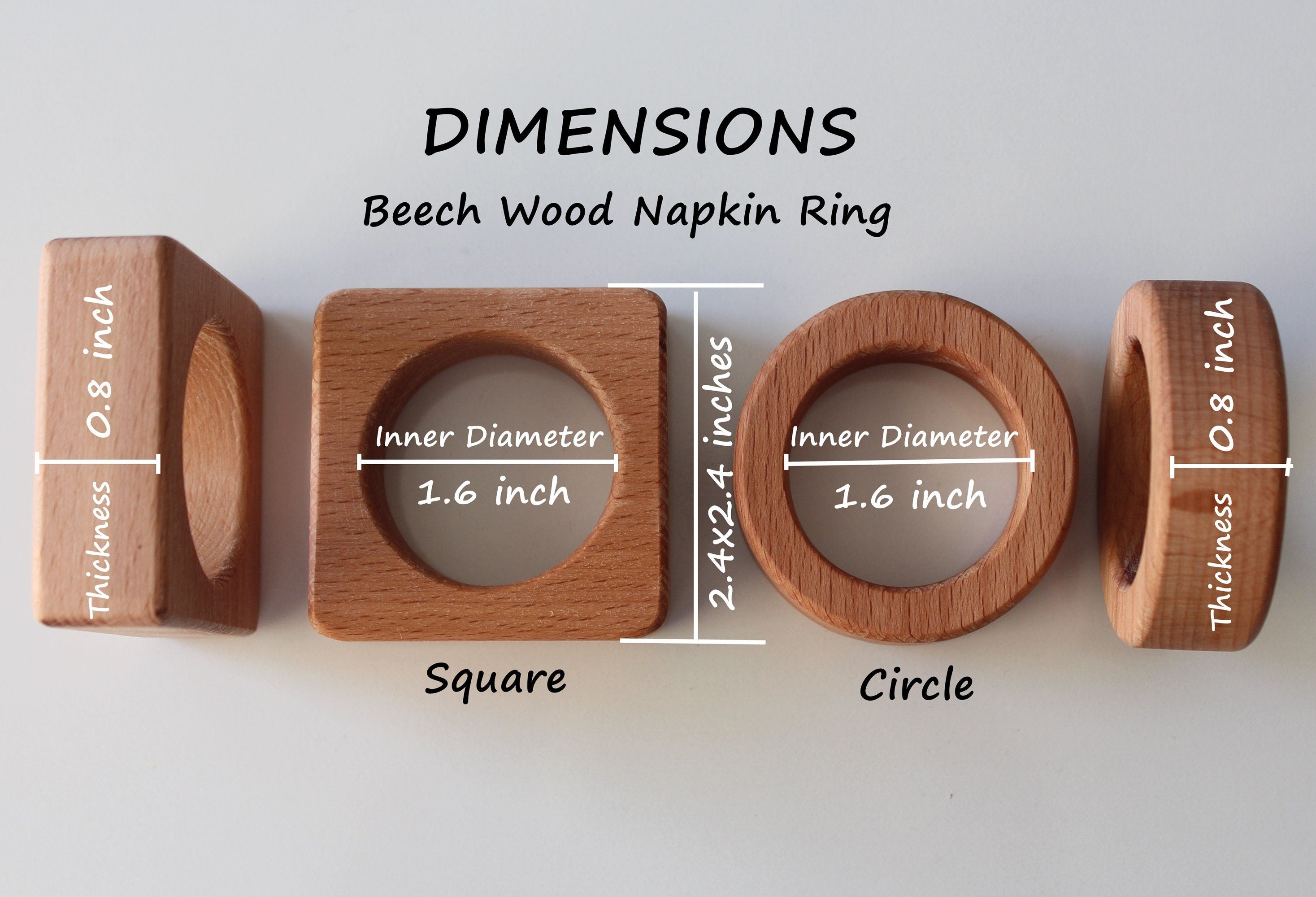 Beech Wood Napkin Ring, Rustik Napkin Holder, Beech Square Napkin Ring, Boho Wooden Napkin Ring, Kitchen Decor, Beech Circle Napkin Holder