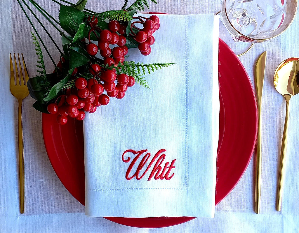 Family Name Embroidered Linen Napkin, Thanksgiving dinner napkin with embroidered family name, Wedding Linen Napkin, Linen Custom Napkin