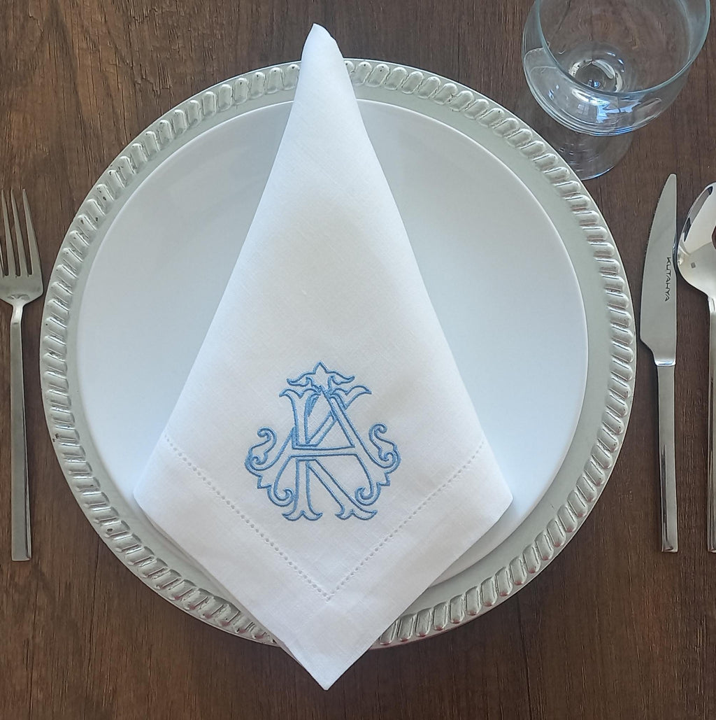 Interlocking Monogrammed Linen Napkin