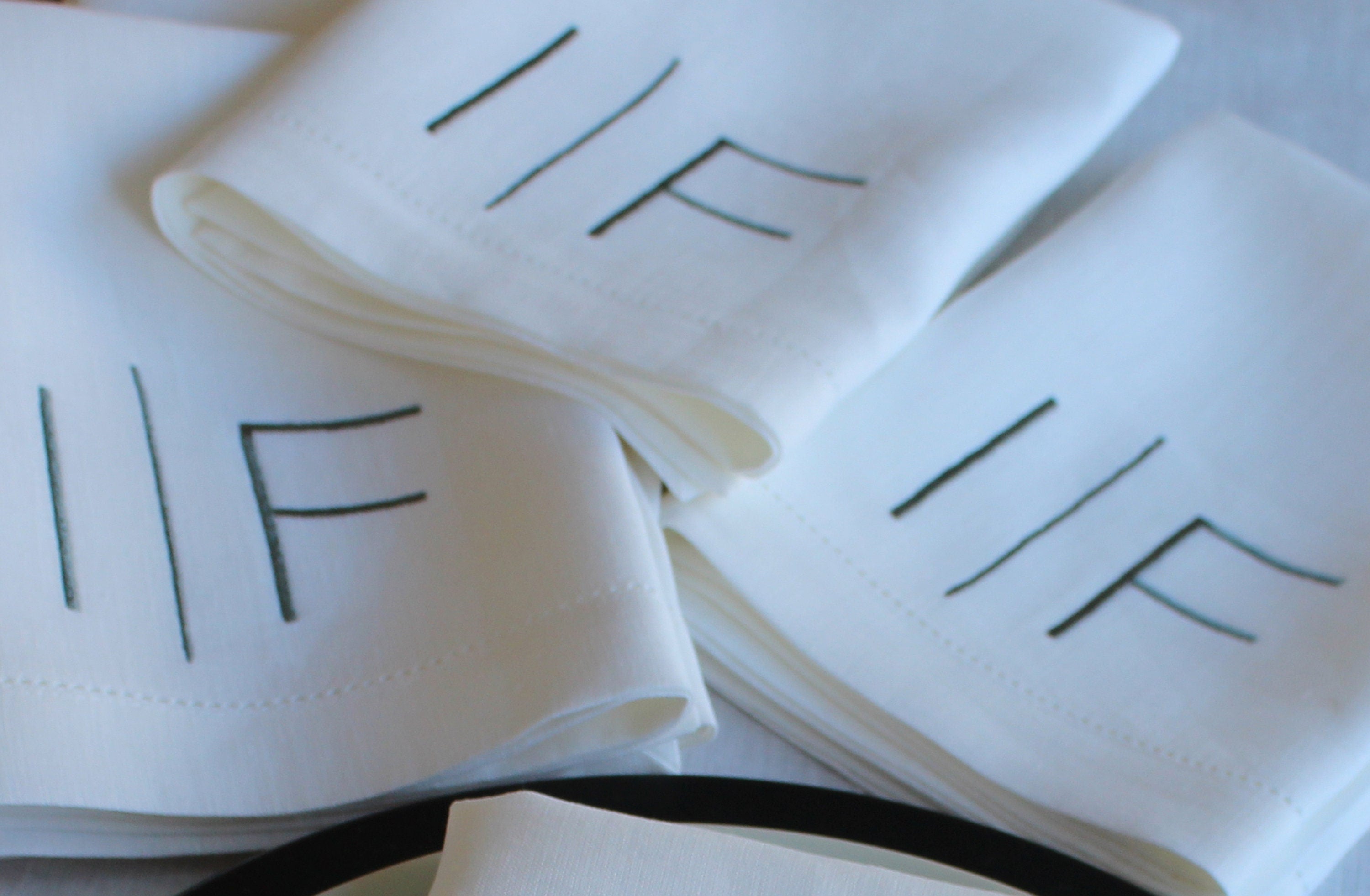 Thin Block Monogrammed Linen Napkin, Double Lettered Linen Wedding Napkin, Custom Linen Napkin, 6 to 24 inches Hemstitched Linen Napkin