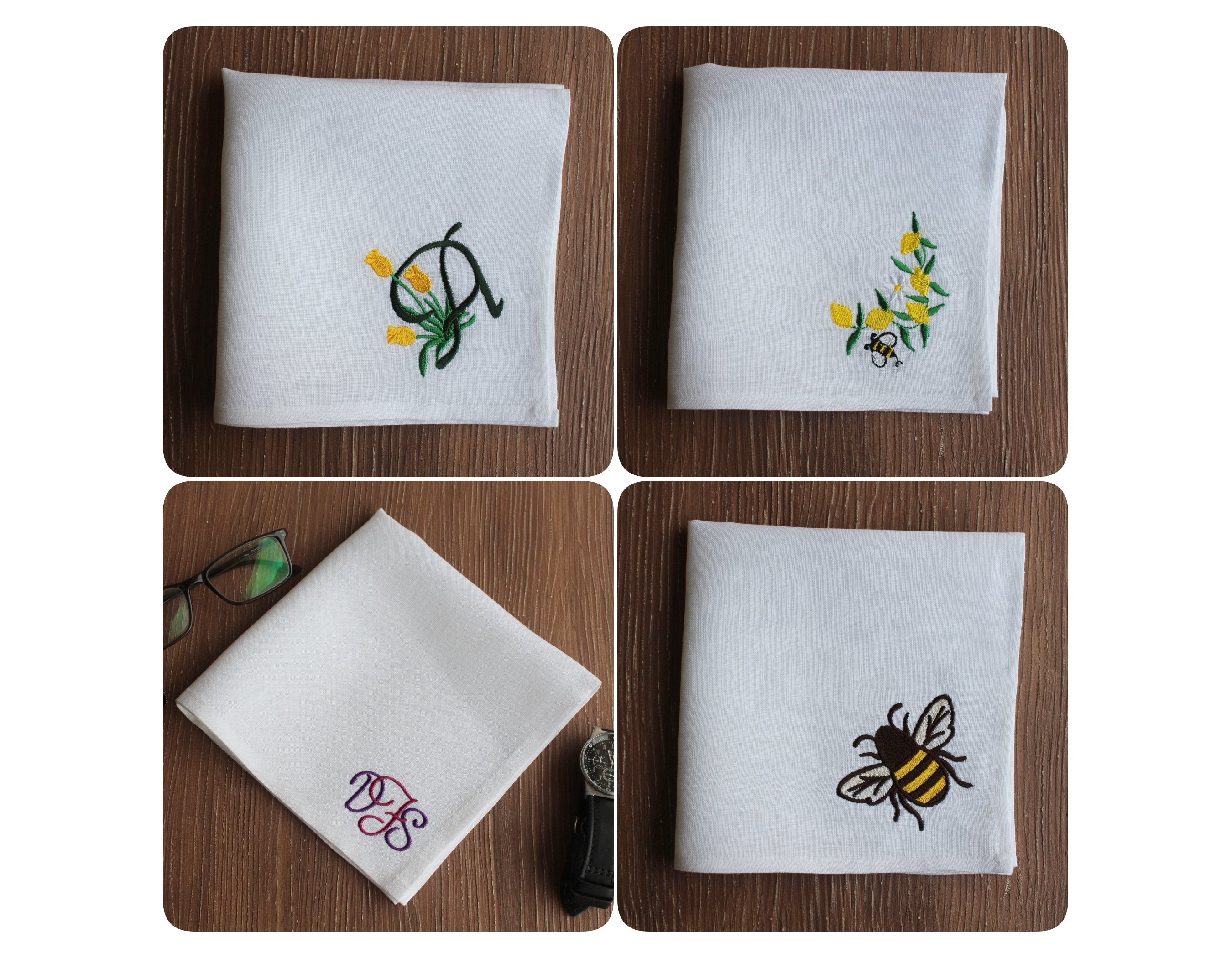 Embroidered Luxury Linen Handkercief, Personal Logo Embroidered Linen Handkies, Embroidered Linen Handkies for Bridal Shower, Custom Hanky