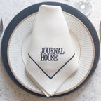 Company Logo Embroidered Luxury Linen Napkin, Custom Logo Embroidered Linen Napkin, Company Emblem Embroidered Napkin for Company Dinner