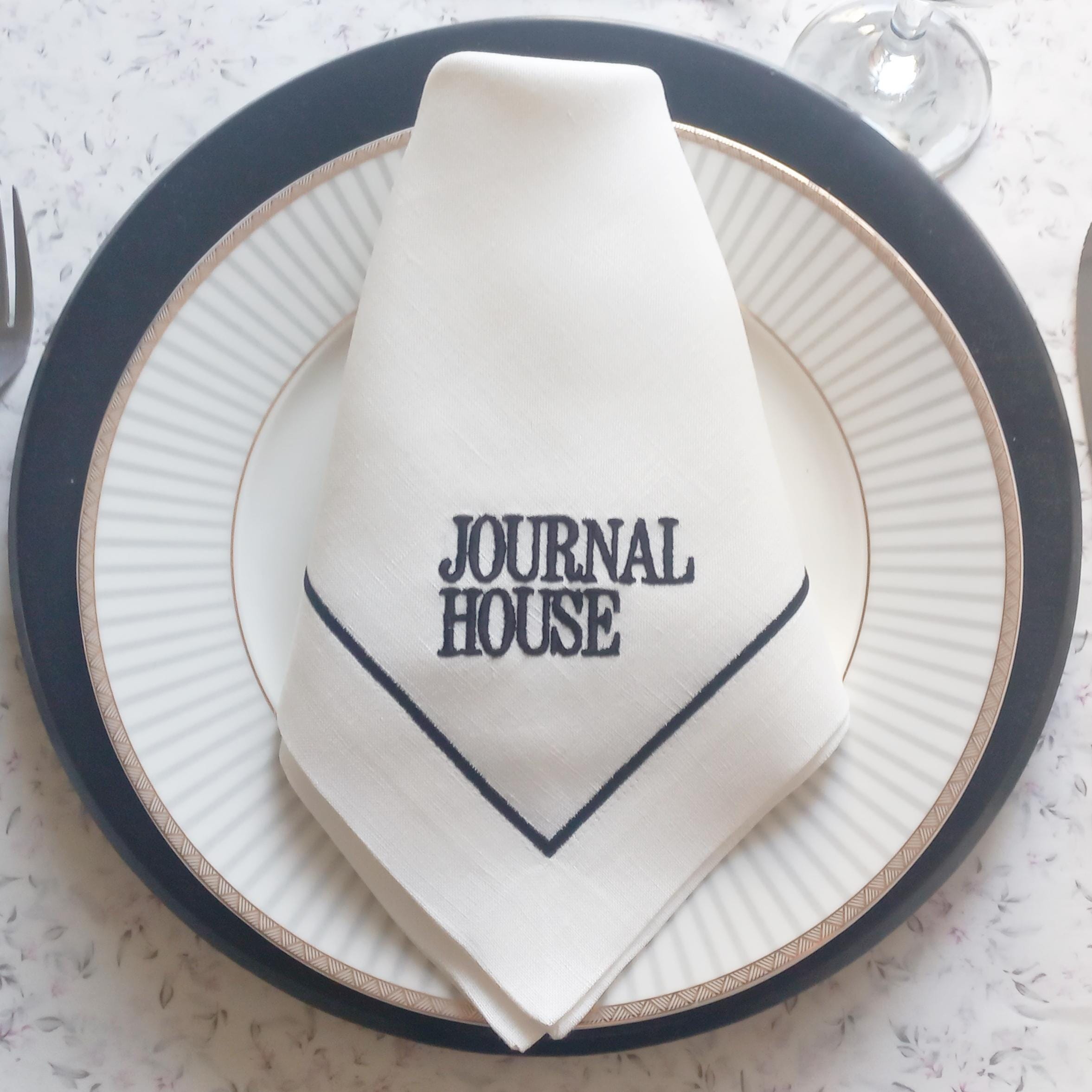 Company Logo Embroidered Luxury Linen Napkin, Custom Logo Embroidered Linen Napkin, Company Emblem Embroidered Napkin for Company Dinner