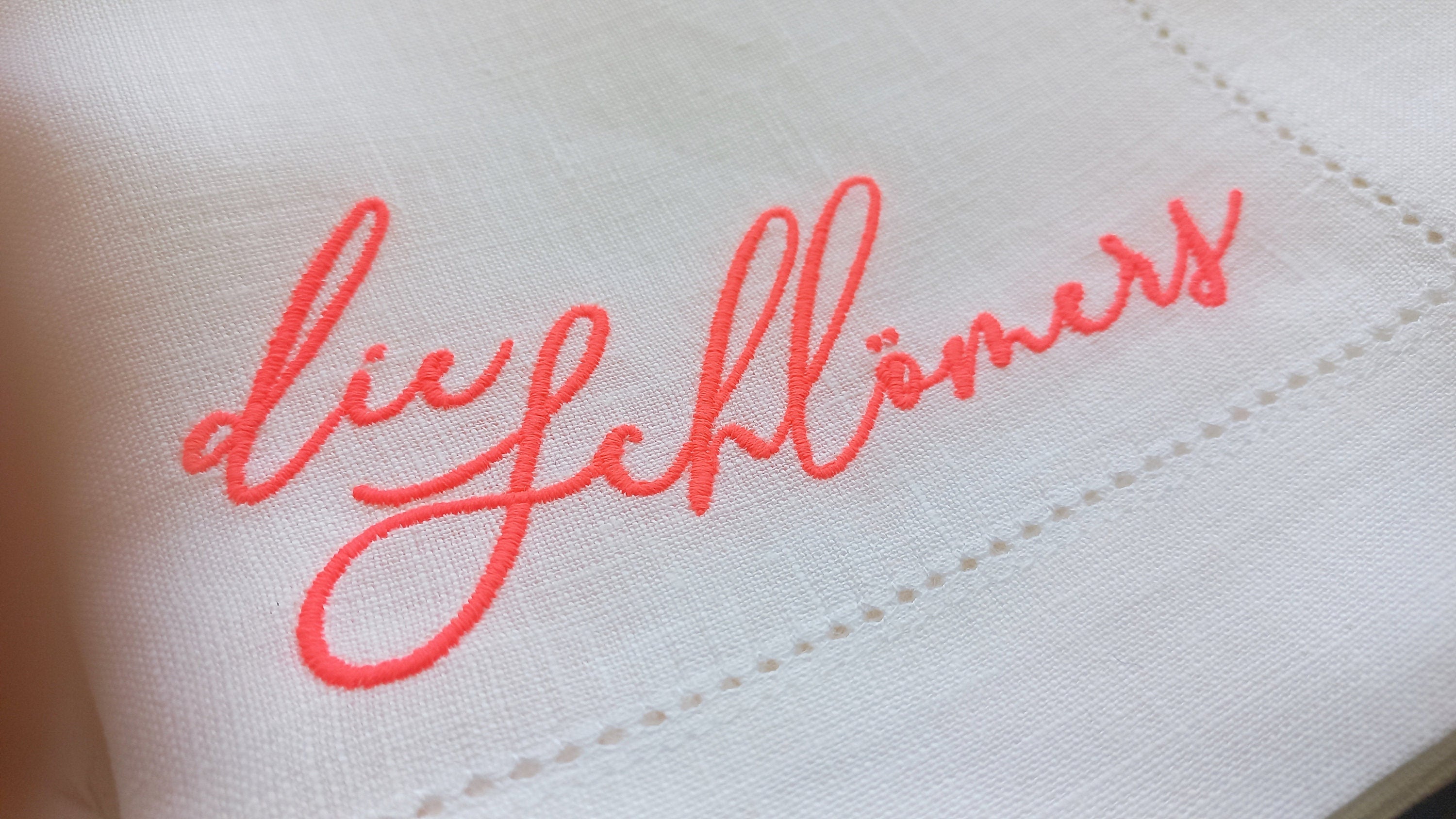 Neon Monogrammed Linen Napkin, Neon Embroidered Wedding Napkin, Luxury Neon Lettered Wedding Gift, Custom Neon Name Embroidered Linen Napkin