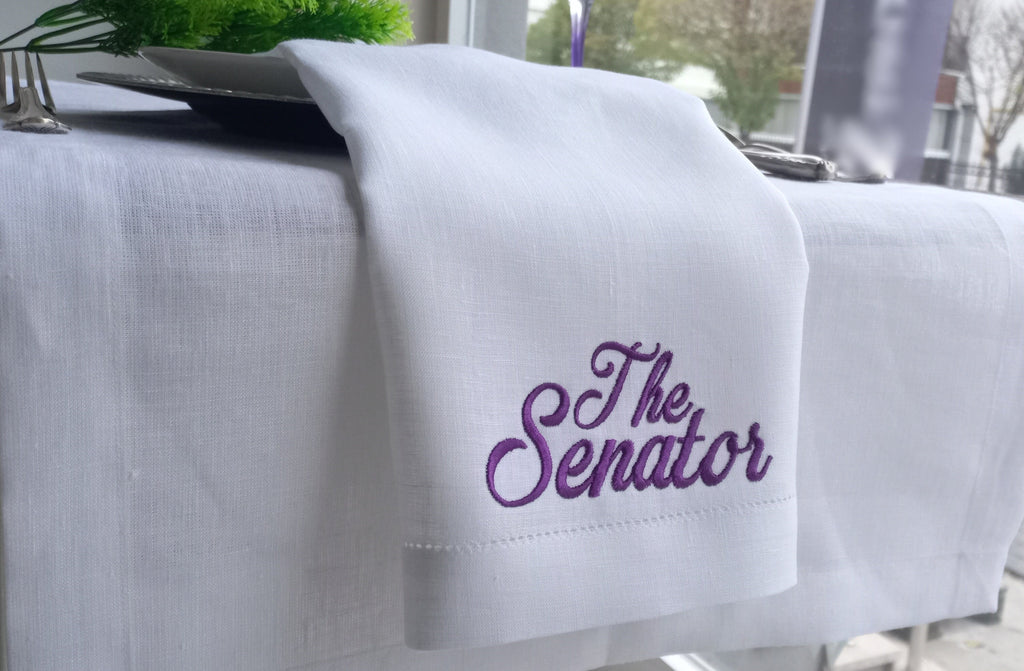 Name Embroidered Linen Napkin, Family Embroidered Linen Dinner Napkin, Customized Linen Napkin, Personalized Dinner Napkin, Wedding Gift