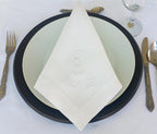 Vintage Wedding Monogrammed Linen Napkin, Double Letter Monogrammed Linen Napkin, Interlocked Logo Patterned Hemstitched Linen Napkin